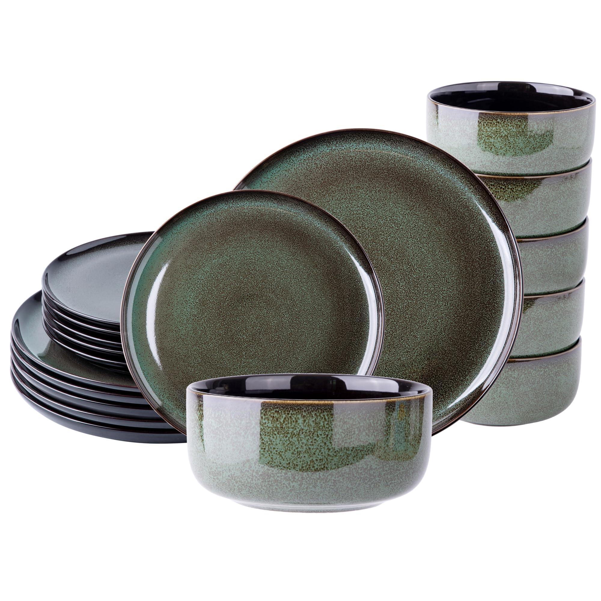 LERATIO Ceramic Dinnerware Sets for 8,Plates and Bowls Sets,Reactive Glaze Dishes Set,Highly Chip and Crack Resistant | Dishwasher & Microwave & Oven Safe Dishes set,Service for 8-Kahki (24pc)