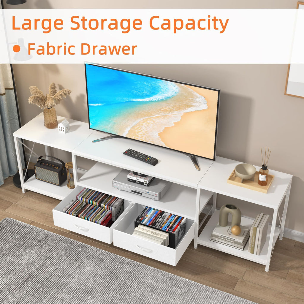 GYIIYUO TV Stand with Fabric Drawer - Entertainment Center and Industrial TV Console Table with Open Storage Shelves for Living Room, Bedroom - 55.1" Rustic Brown