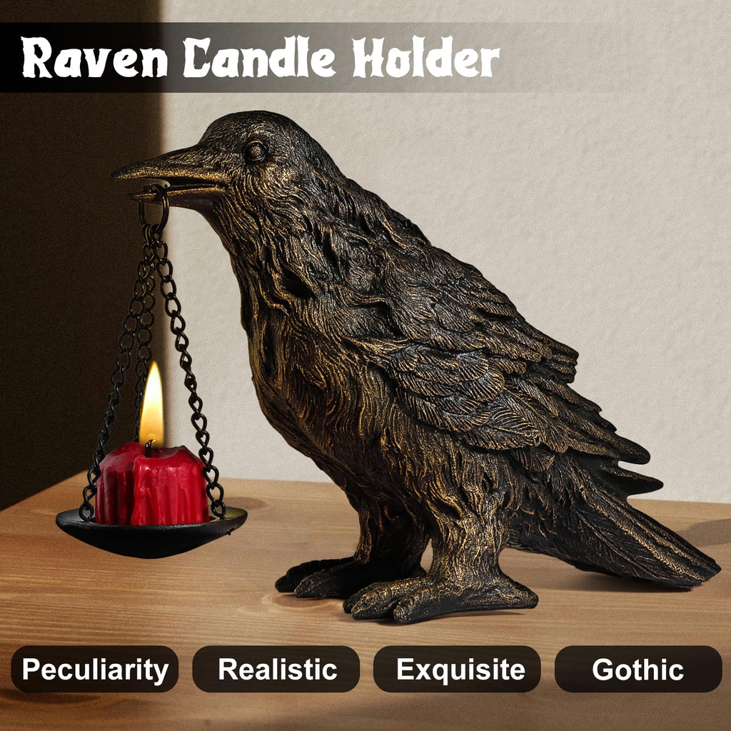 Gothic Crow Lamp with Tealight Candle Holder Resin Raven Decor Statue Gothic Home Decor for Bedroom Unique Goth Gifts Black