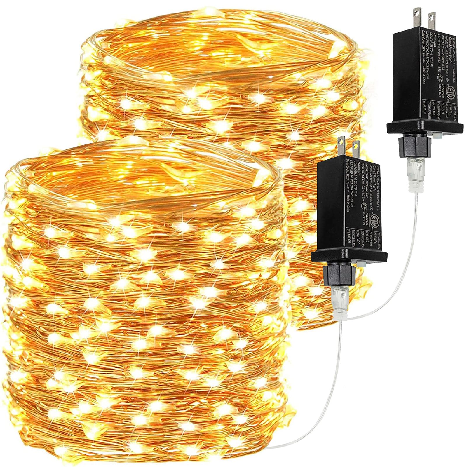 66Ft 200 LED Fairy Lights Plug in, Waterproof String Lights Outdoor & Indoor 8 Modes Christmas Light Bedroom Decor, Timer Twinkle Lights for Girl's Room Garden Party Christmas Decorations (Warm White)