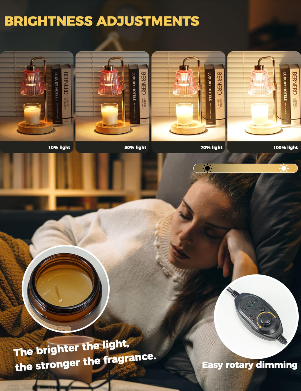 Candle Warmer Lamp with Timer Dimmable. Wax Melt Warmer for Jar Candles with 2 Bulbs