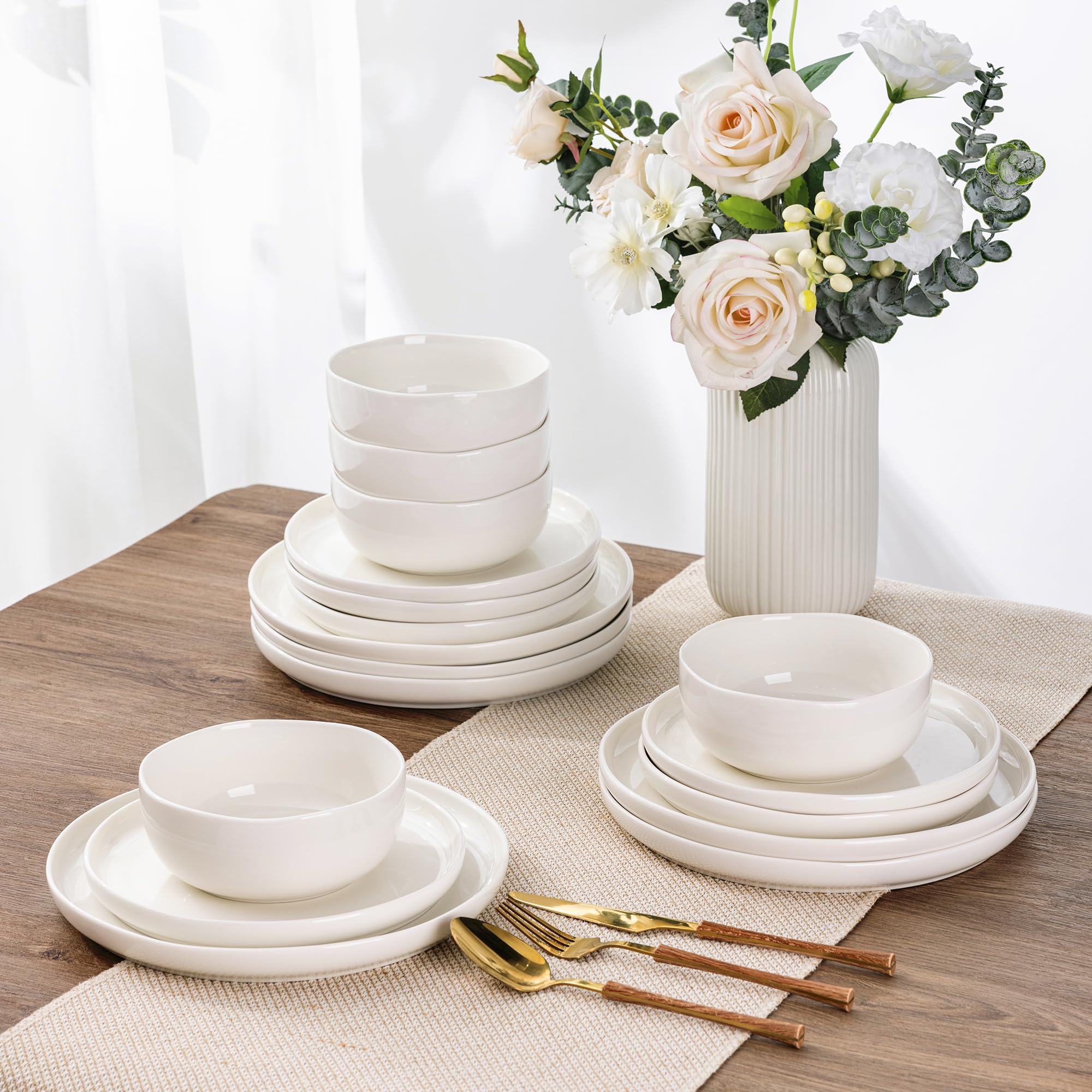 LERATIO Ceramic Dinnerware Sets for 8,Plates and Bowls Sets,Reactive Glaze Dishes Set,Highly Chip and Crack Resistant | Dishwasher & Microwave & Oven Safe Dishes set,Service for 8-Kahki (24pc)