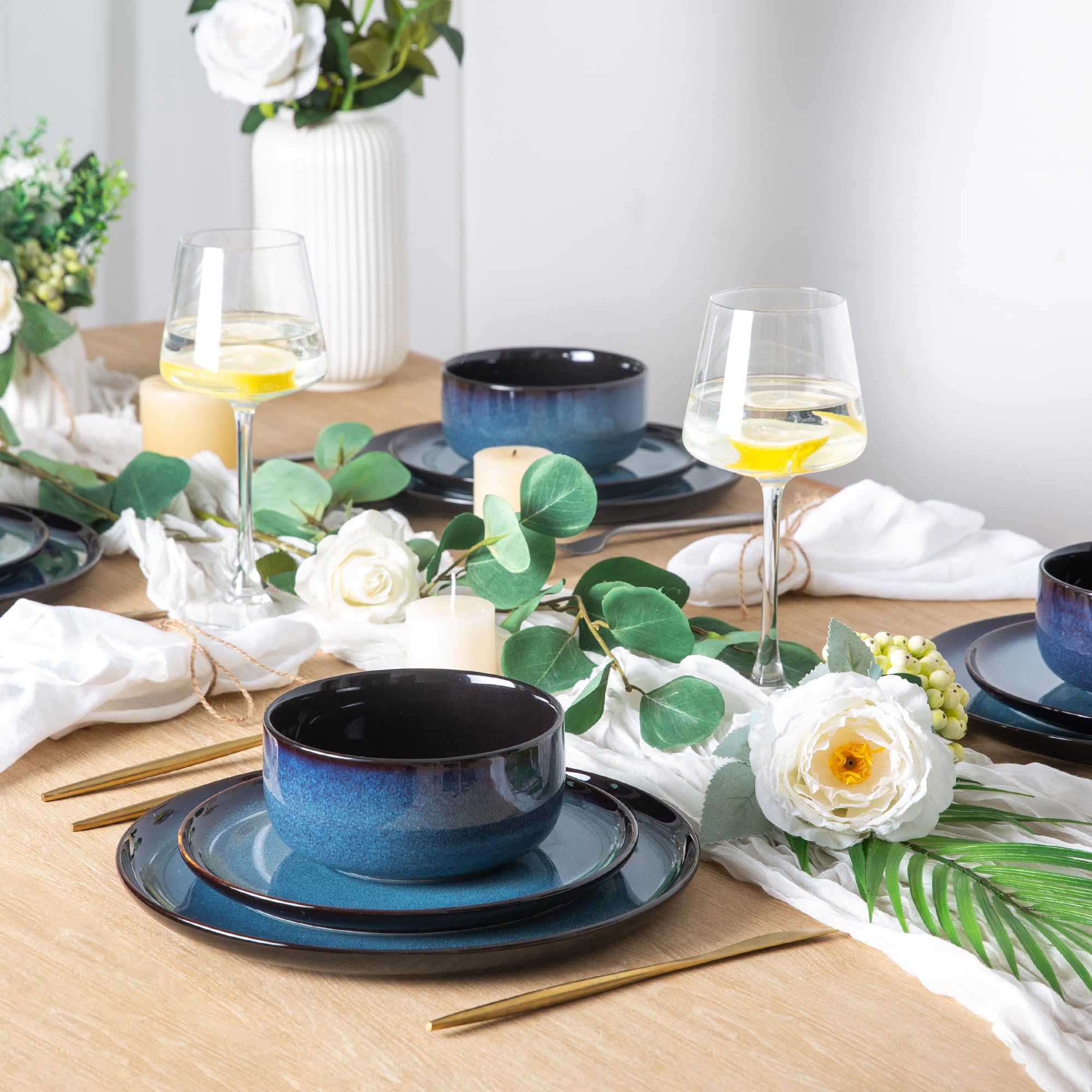 LERATIO Ceramic Dinnerware Sets for 8,Plates and Bowls Sets,Reactive Glaze Dishes Set,Highly Chip and Crack Resistant | Dishwasher & Microwave & Oven Safe Dishes set,Service for 8-Kahki (24pc)