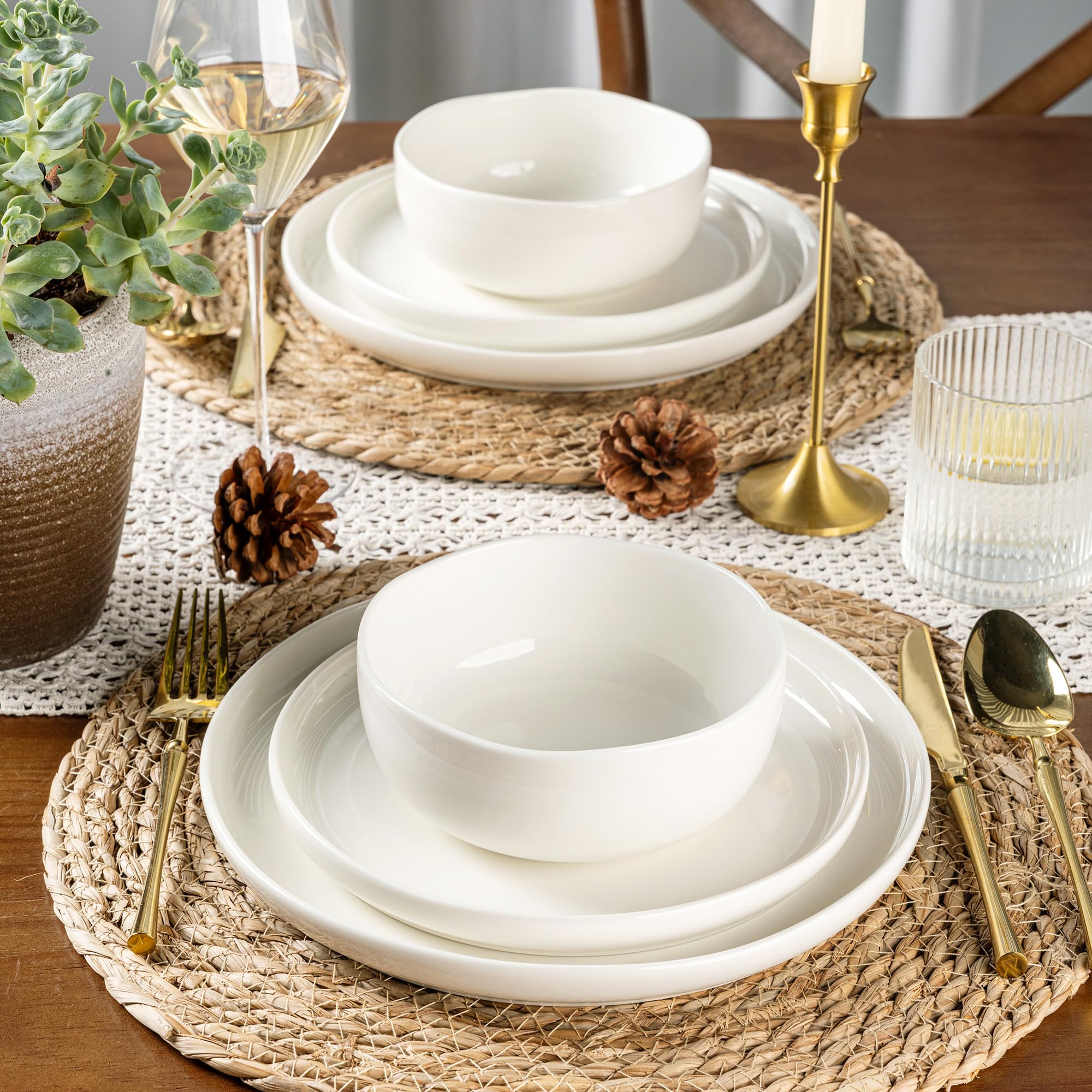 LERATIO Ceramic Dinnerware Sets for 8,Plates and Bowls Sets,Reactive Glaze Dishes Set,Highly Chip and Crack Resistant | Dishwasher & Microwave & Oven Safe Dishes set,Service for 8-Kahki (24pc)
