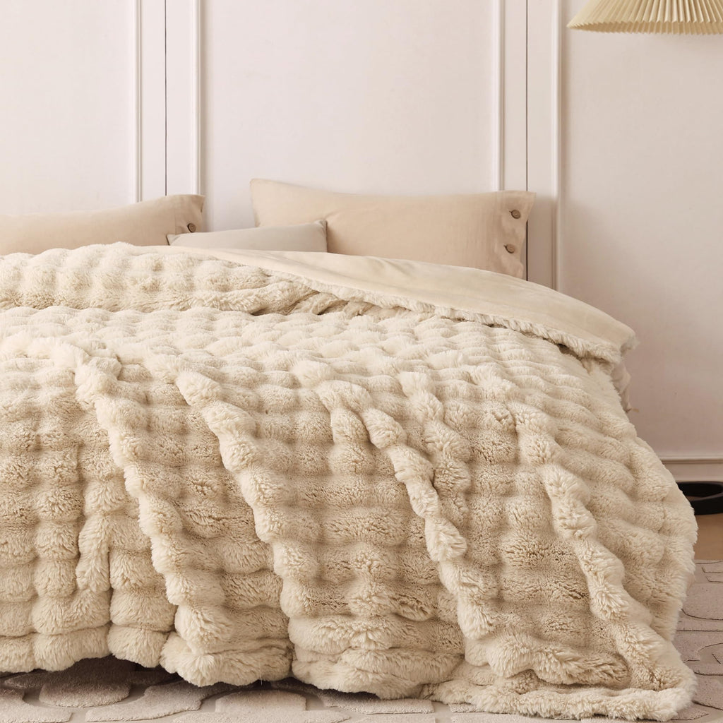 COOVA Faux Fur Throw Blanket for Couch, Cozy Soft and Fuzzy Plush Rabbit Fur Bubble Blanket for Sofa Bedroom Living Room, 50x60 Inches Tie Dye Brown