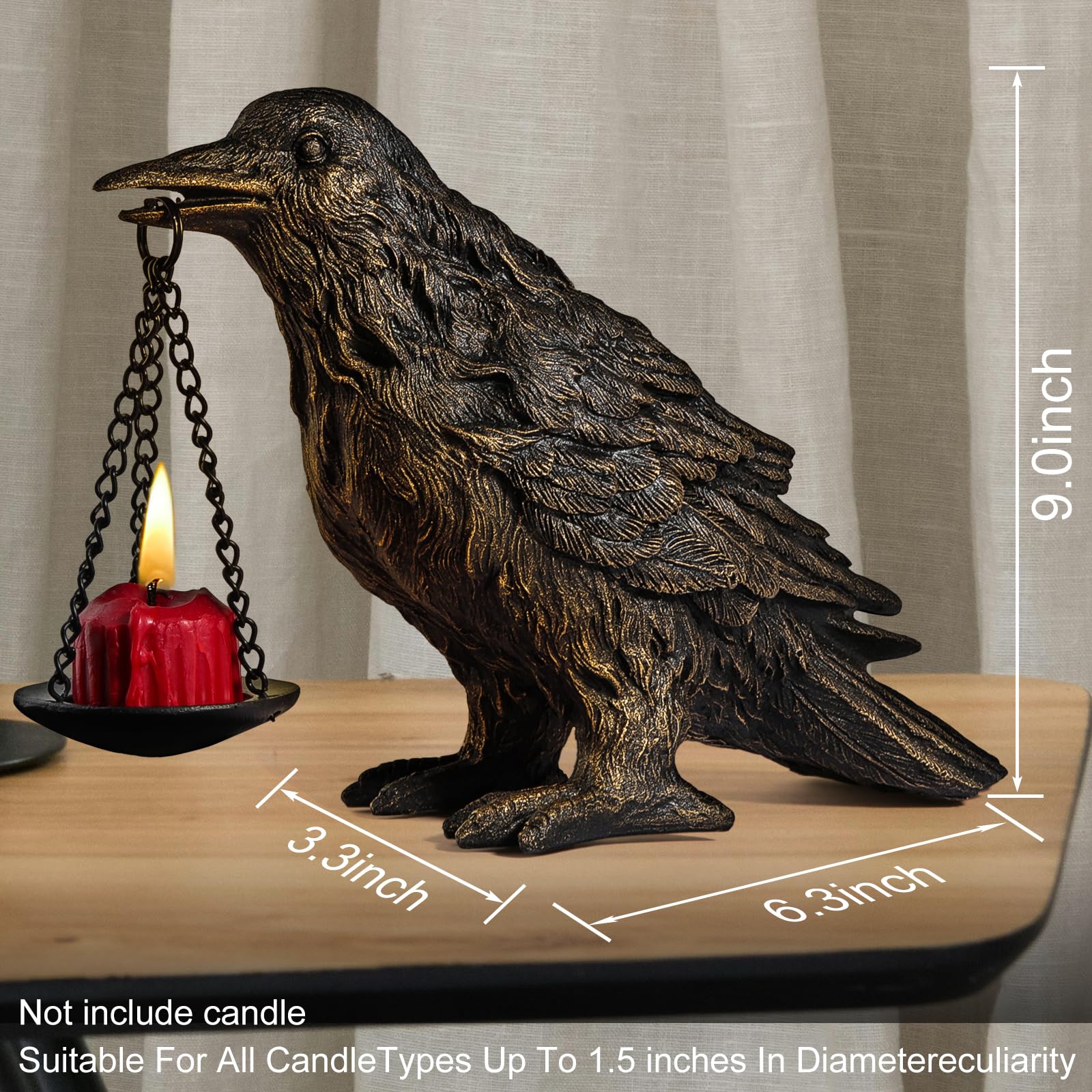 Gothic Crow Lamp with Tealight Candle Holder Resin Raven Decor Statue Gothic Home Decor for Bedroom Unique Goth Gifts Black