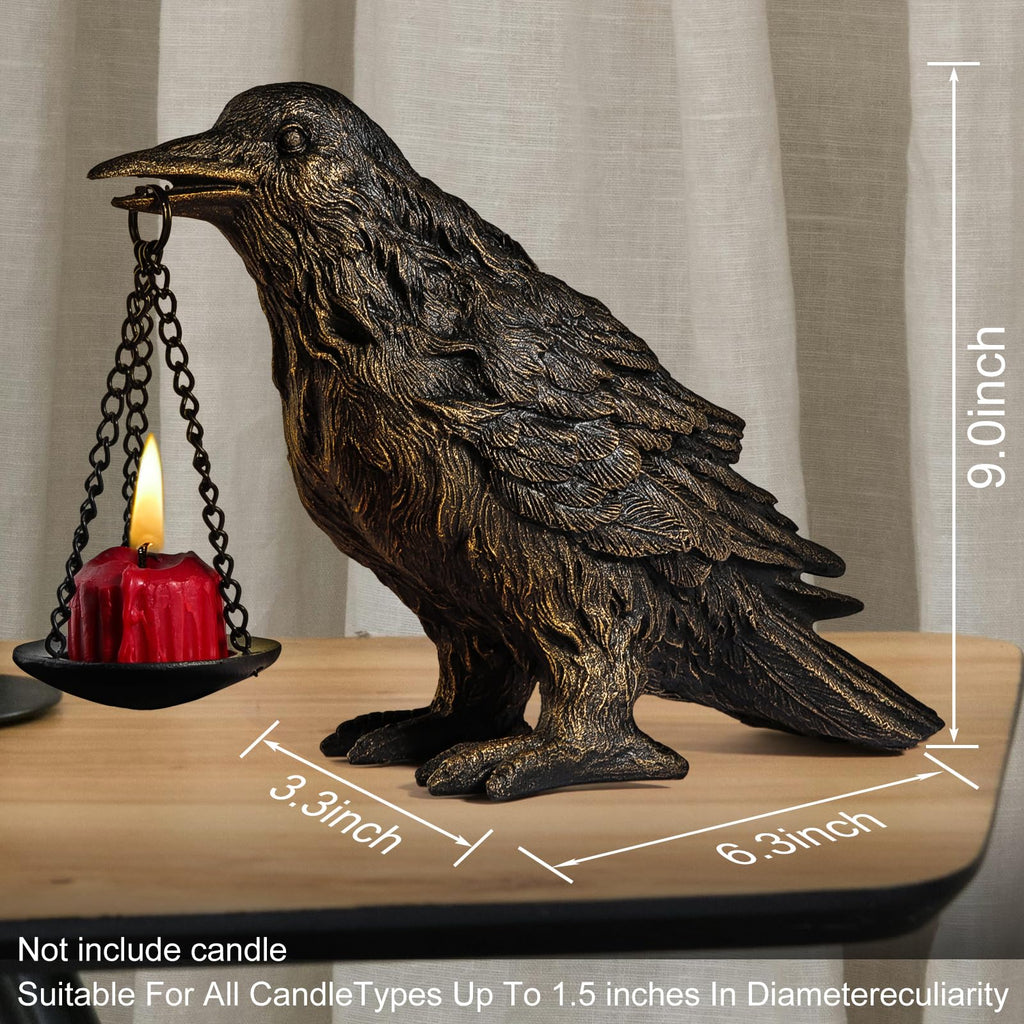 Gothic Crow Lamp with Tealight Candle Holder Resin Raven Decor Statue Gothic Home Decor for Bedroom Unique Goth Gifts Black