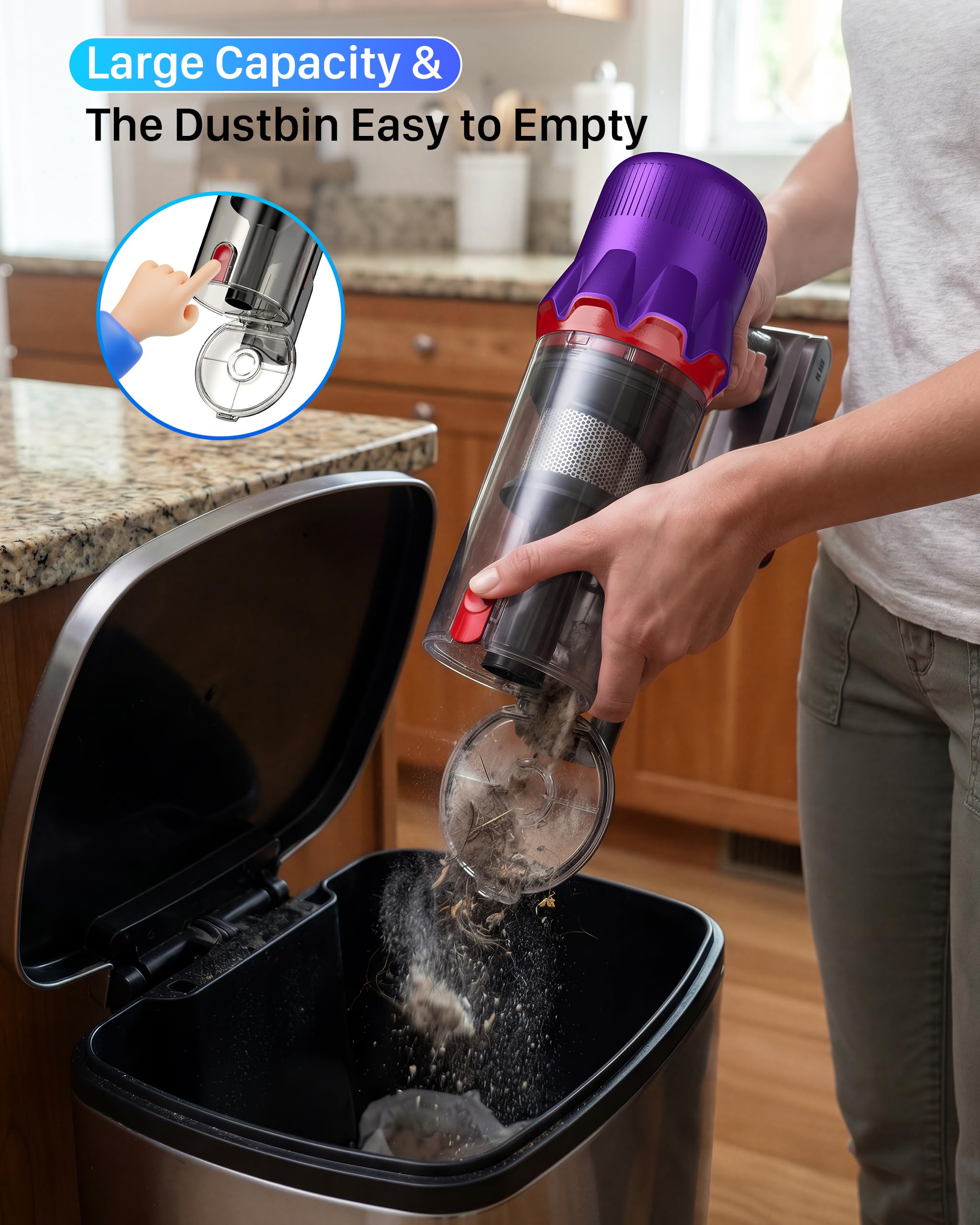 Cordless Vacuum Cleaner for Home - Powerful Stick Vacuum with HEPA Filter, 55-Min Runtime, LED Light, Anti-Tangle Brush, Detachable Battery,Lightweight Vacuum for Pet Hair,Carpets & Hard Floors