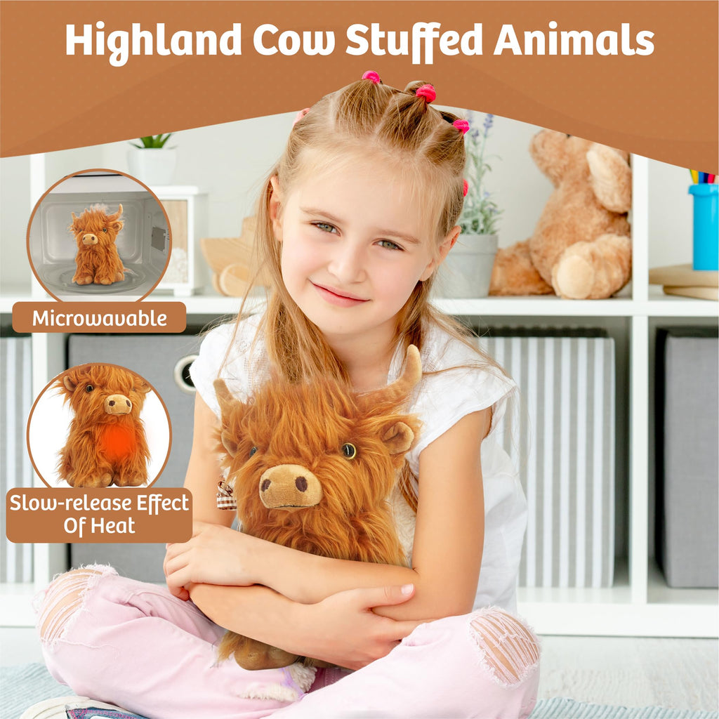 Marysun Microwavable Highland Cow Stuffed Animal - Weighted Stuffed Animal Plush, Heating Pad, Cozy