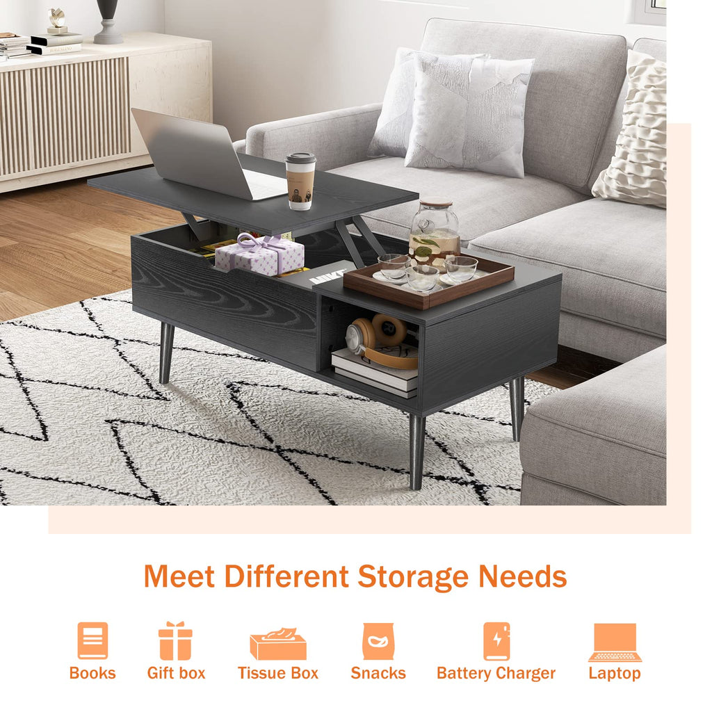 Sweetcrispy Lift Top Coffee Tables for Living Room, Small Rising Wooden Center Tables with Storage Shelf and Center Tables, with Storage Shelf.