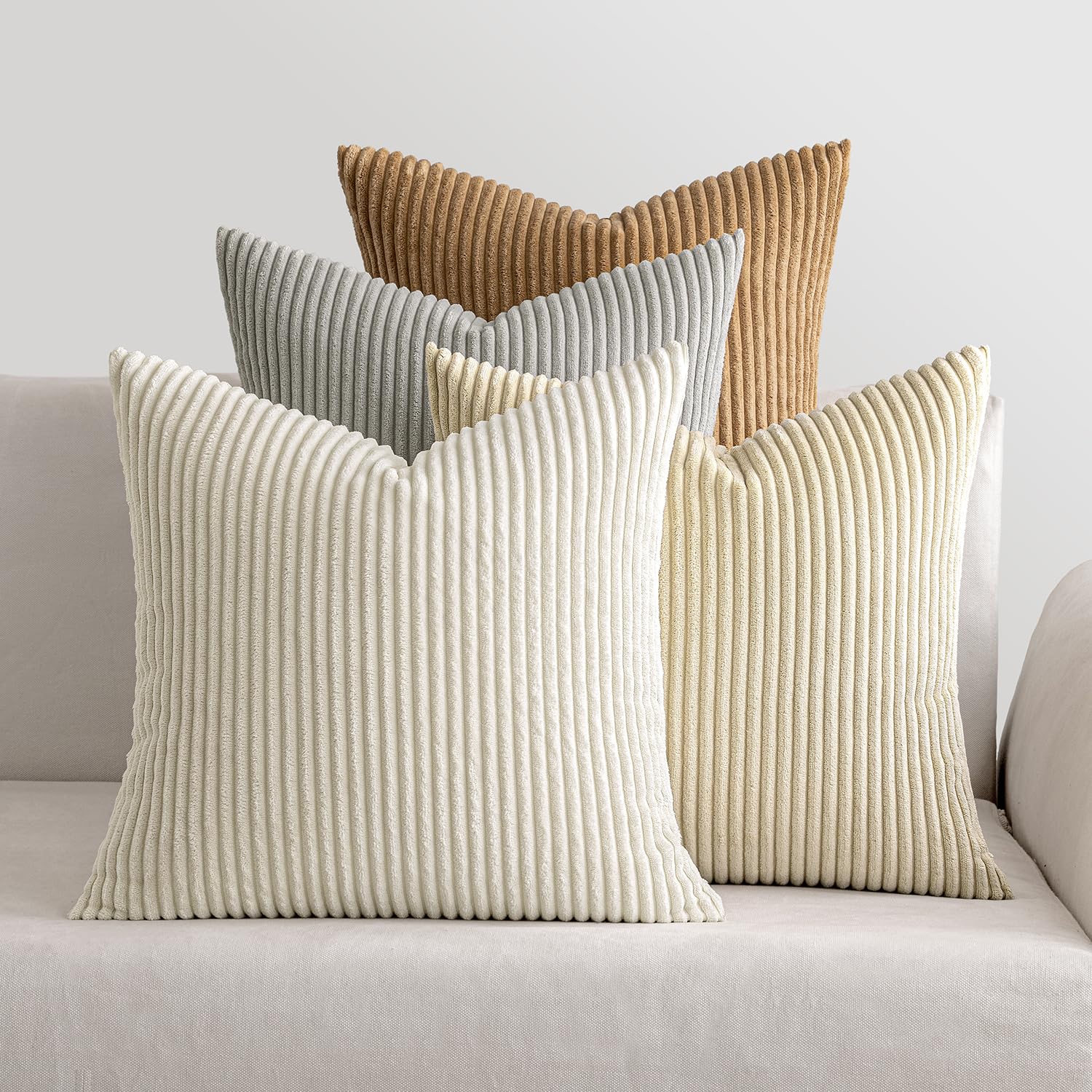 MIULEE Boho Farmhouse Sage Green Throw Pillow Covers 18x18 Inch Set of 4 Mordern Nordic Cushion Covers Soft Corduroy Spring Home Decor for Couch Bed Sofa Living Room Forest Green