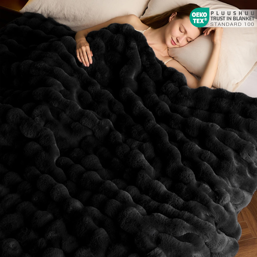 Faux Fur Throw Blanket for Couch, Fluffy Fuzzy Plush Bubble Blanket, Soft Warm Cozy Shaggy Rabbit Blanket, Luxury Decorative Gifts for Sofa Bedroom Living Room, 60x50inch (Cow Print-Brown)