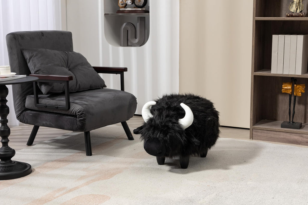 Home 2 Office Cow Ottoman for Kids' Bedroom, Playroom, Nursery, and Living Room, Animal Ottoman with Storage, Footstool for Kids, Black/White