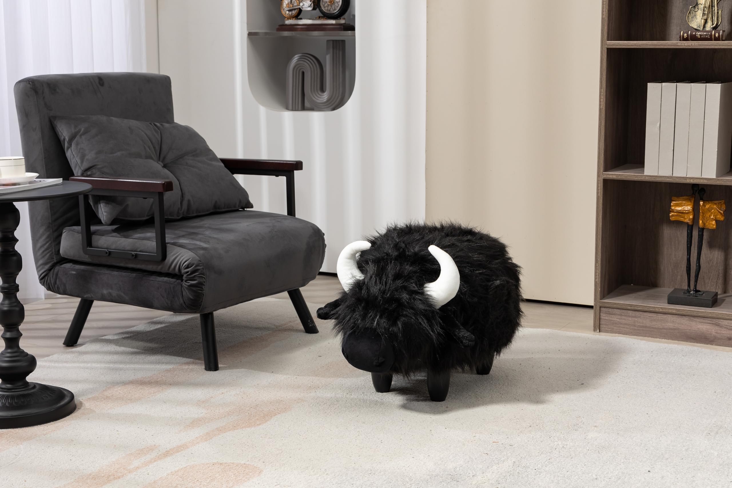 Home 2 Office Cow Ottoman for Kids' Bedroom, Playroom, Nursery, and Living Room, Animal Ottoman with Storage, Footstool for Kids, Black/White