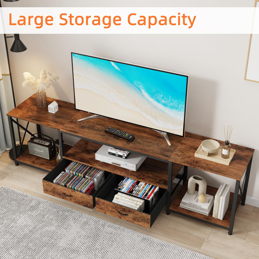 GYIIYUO TV Stand with Fabric Drawer - Entertainment Center and Industrial TV Console Table with Open Storage Shelves for Living Room, Bedroom - 55.1" Rustic Brown