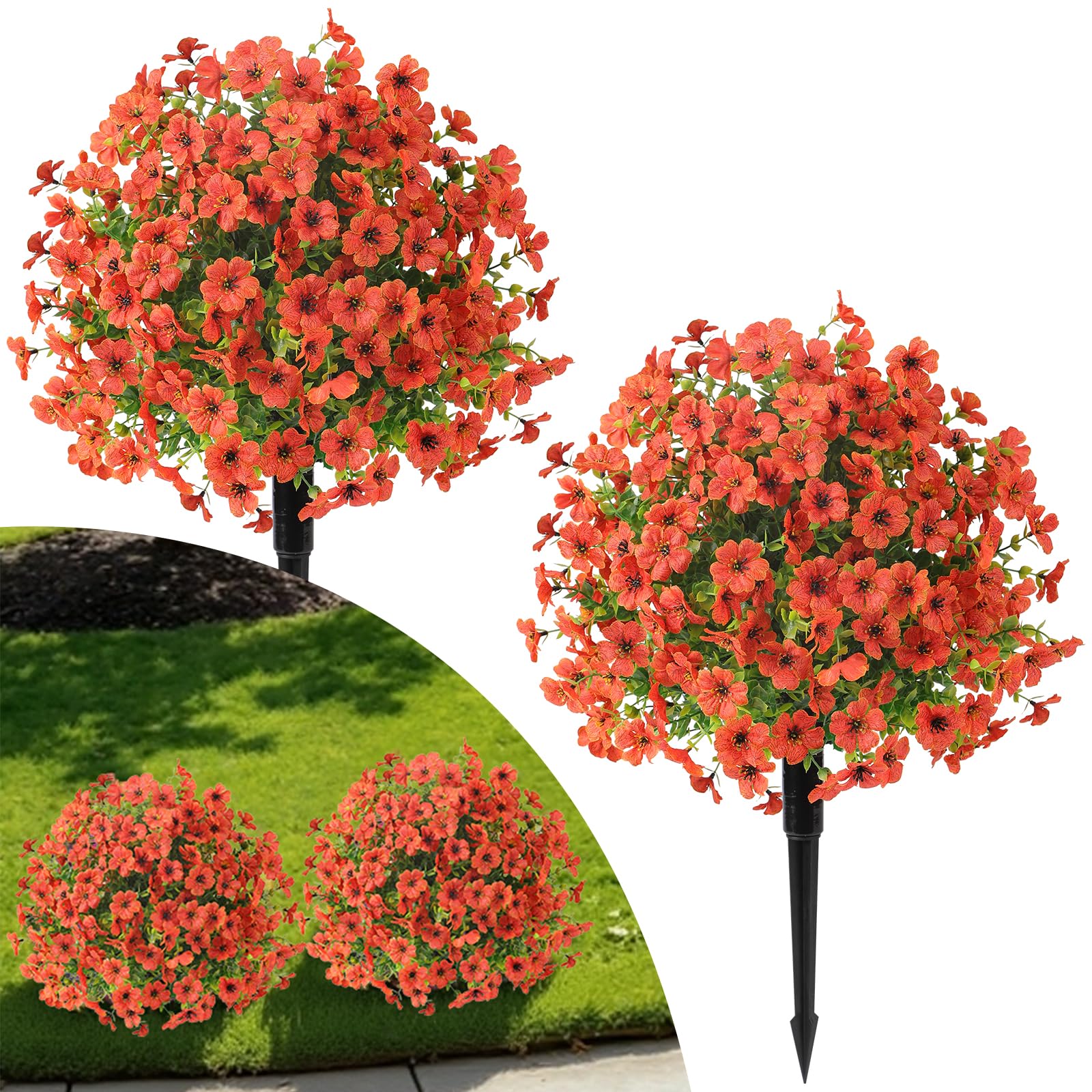 Alupssuc 2Pcs 20" Artificial Topiary Ball Flowers For Outdoors Planters, Spring Decoration with Spike, UV Resistant Faux Summer Plants, Fake Bushes Indoor Decor, Mix 4 Colors for Garden, Porch & Patio