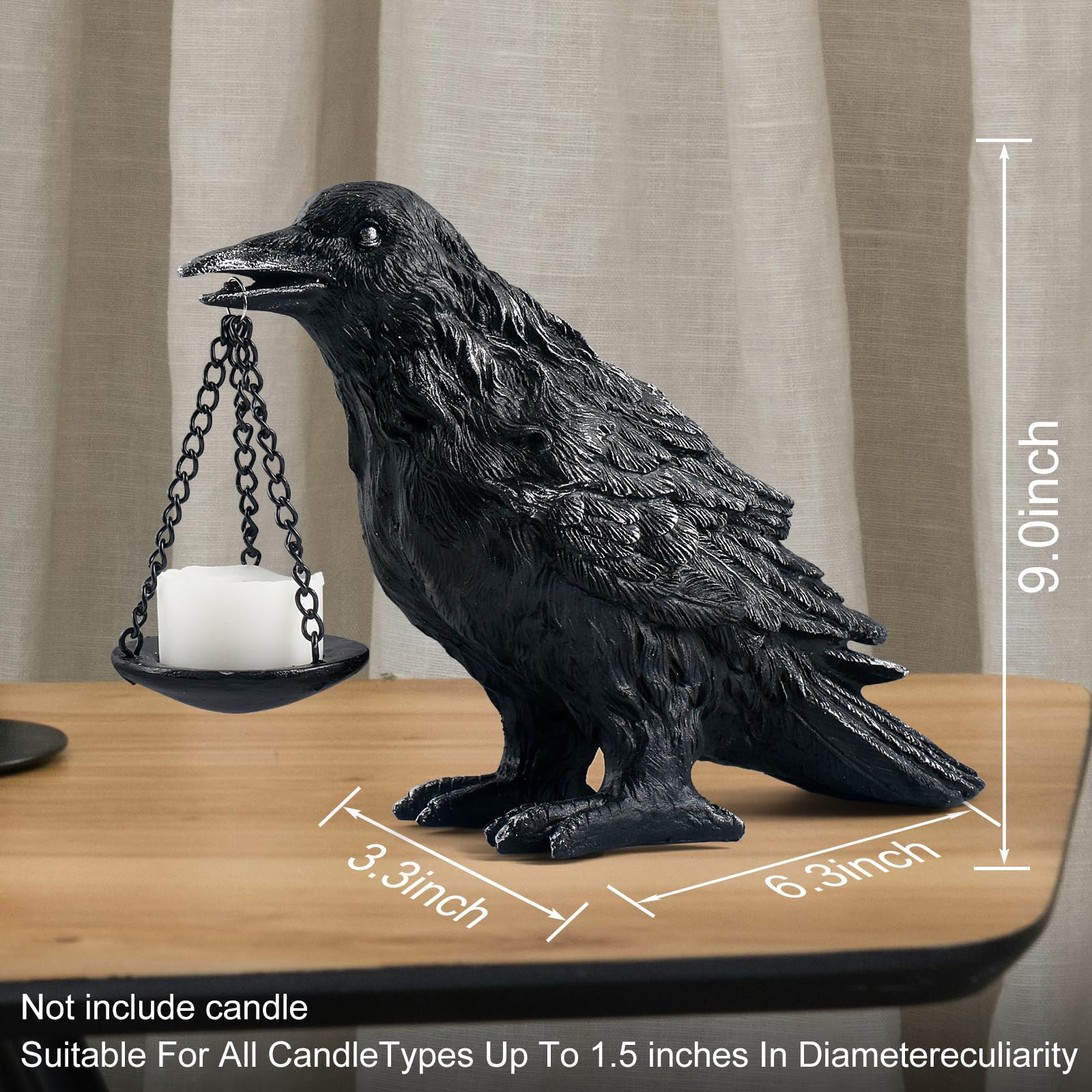 Gothic Crow Lamp with Tealight Candle Holder Resin Raven Decor Statue Gothic Home Decor for Bedroom Unique Goth Gifts Black