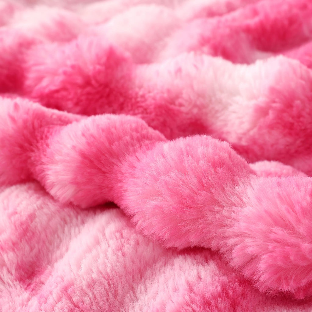 COOVA Faux Fur Throw Blanket for Couch, Cozy Soft and Fuzzy Plush Rabbit Fur Bubble Blanket for Sofa Bedroom Living Room, 50x60 Inches Tie Dye Brown