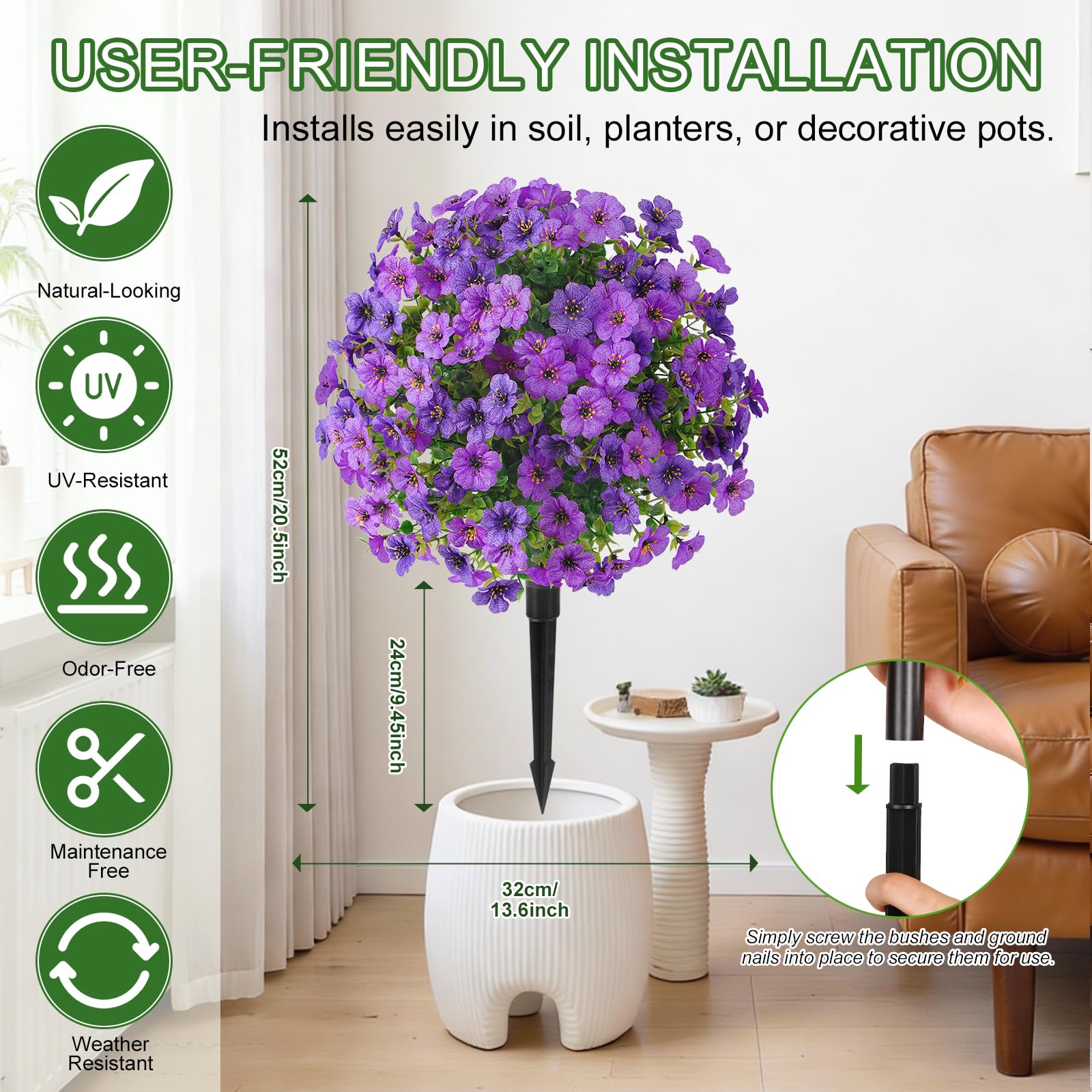 Alupssuc 2Pcs 20" Artificial Topiary Ball Flowers For Outdoors Planters, Spring Decoration with Spike, UV Resistant Faux Summer Plants, Fake Bushes Indoor Decor, Mix 4 Colors for Garden, Porch & Patio
