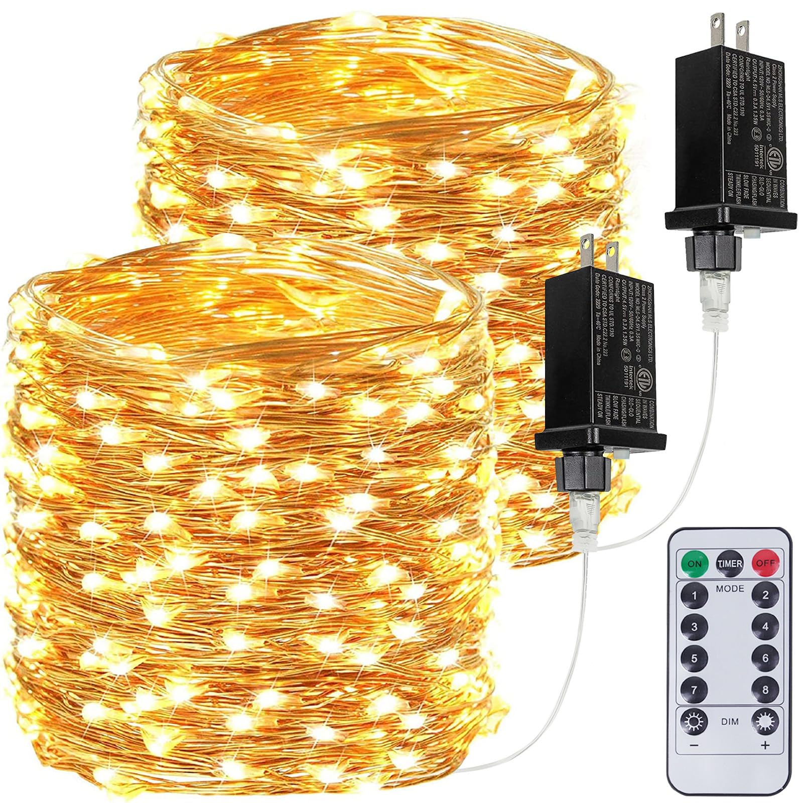 66Ft 200 LED Fairy Lights Plug in, Waterproof String Lights Outdoor & Indoor 8 Modes Christmas Light Bedroom Decor, Timer Twinkle Lights for Girl's Room Garden Party Christmas Decorations (Warm White)