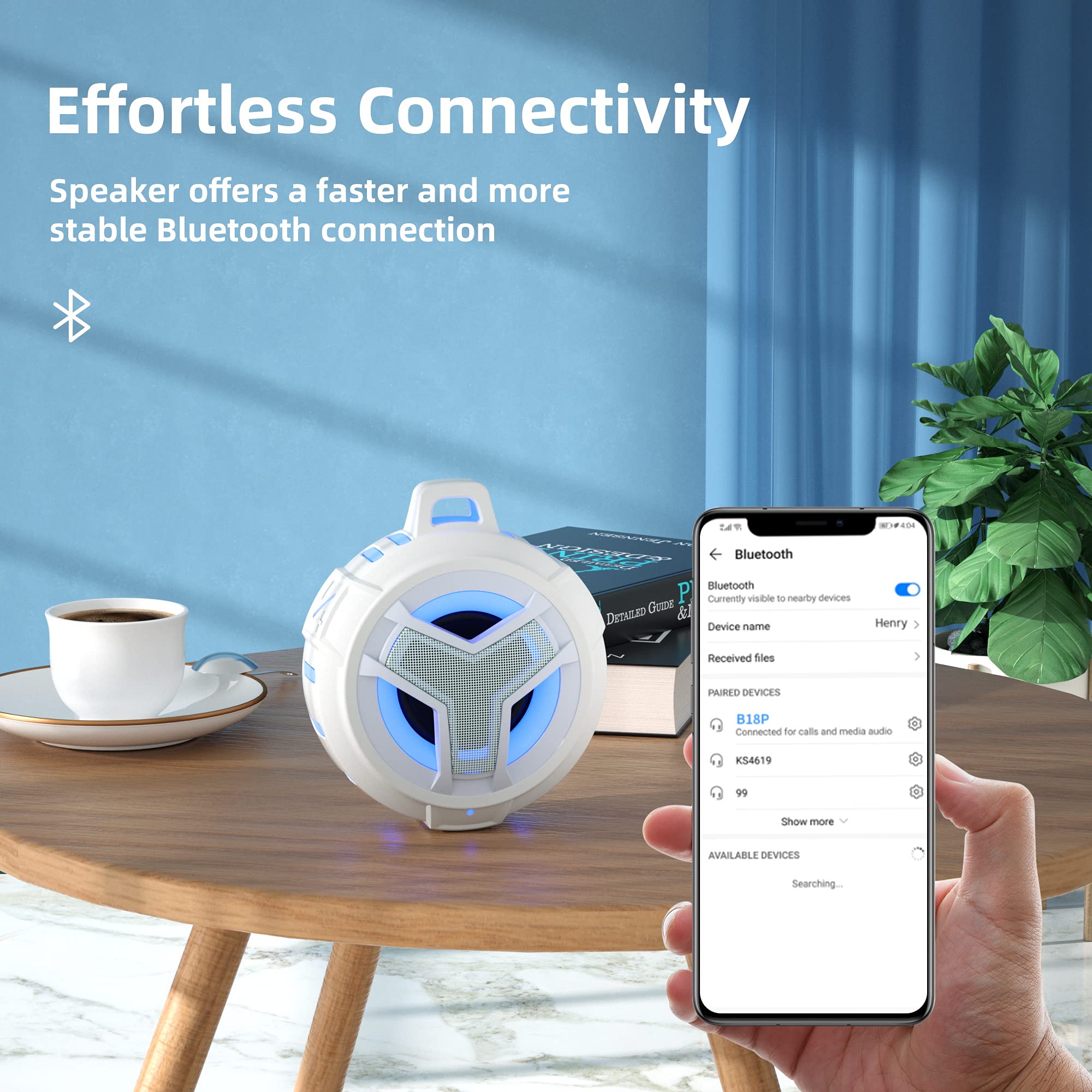 EBODA Bluetooth Shower Speaker, Portable Bluetooth Speakers, IP67 Waterproof Wireless Speaker with LED Light, Floating, 2000mAh, True Wireless Stereo for Kayak, Beach, Gifts for unisex -Black