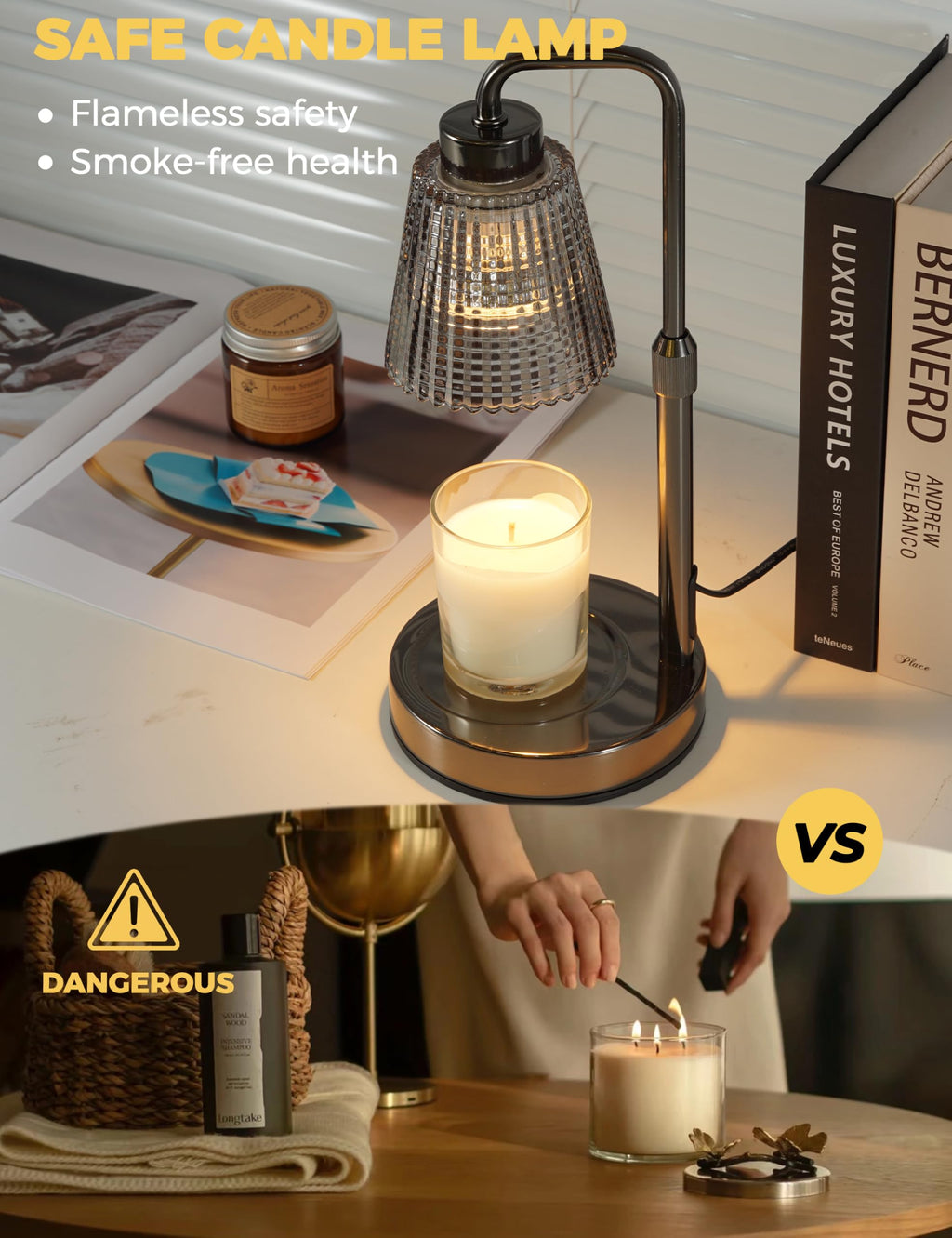 Candle Warmer Lamp with Timer Dimmable. Wax Melt Warmer for Jar Candles with 2 Bulbs