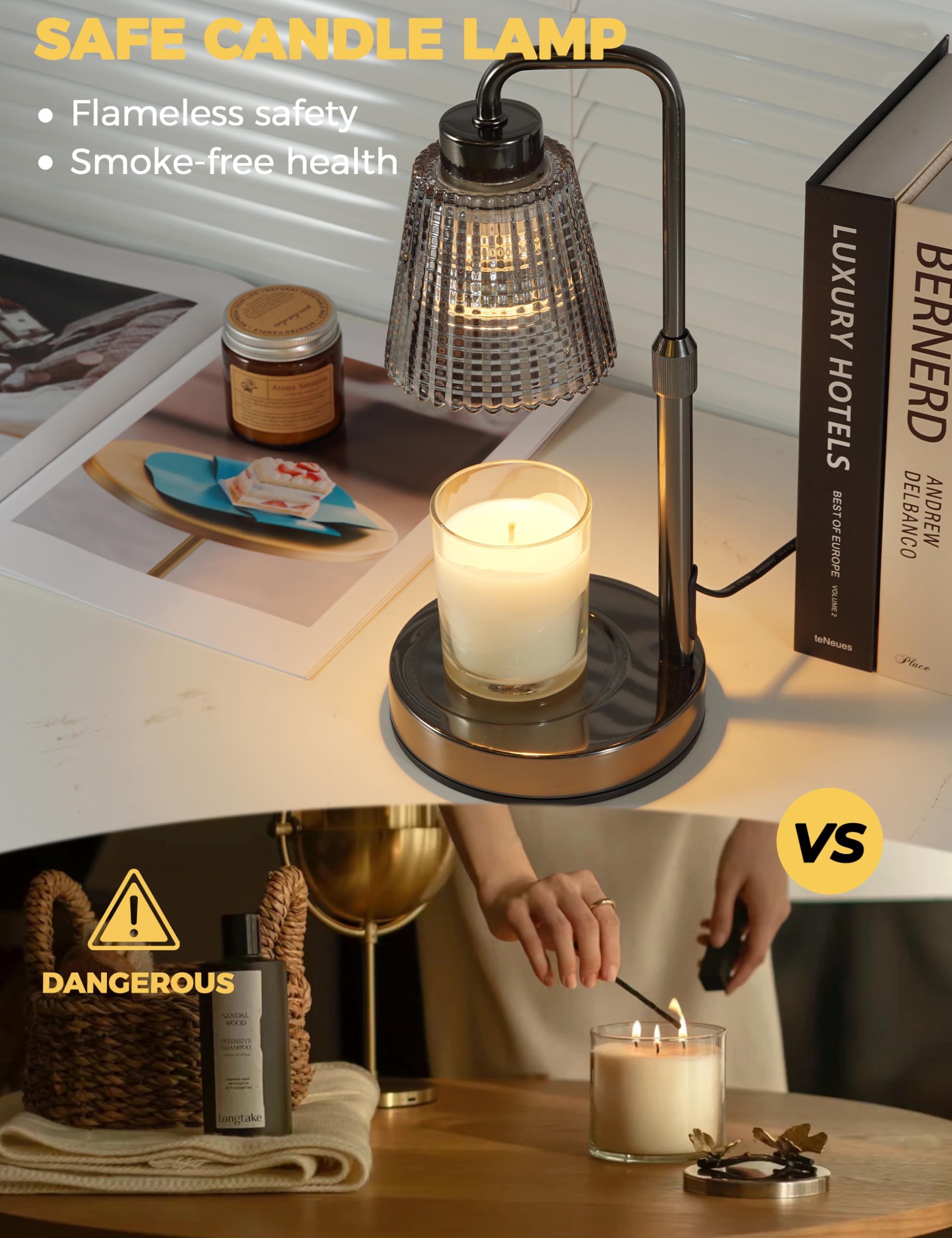 Candle Warmer Lamp with Timer Dimmable. Wax Melt Warmer for Jar Candles with 2 Bulbs