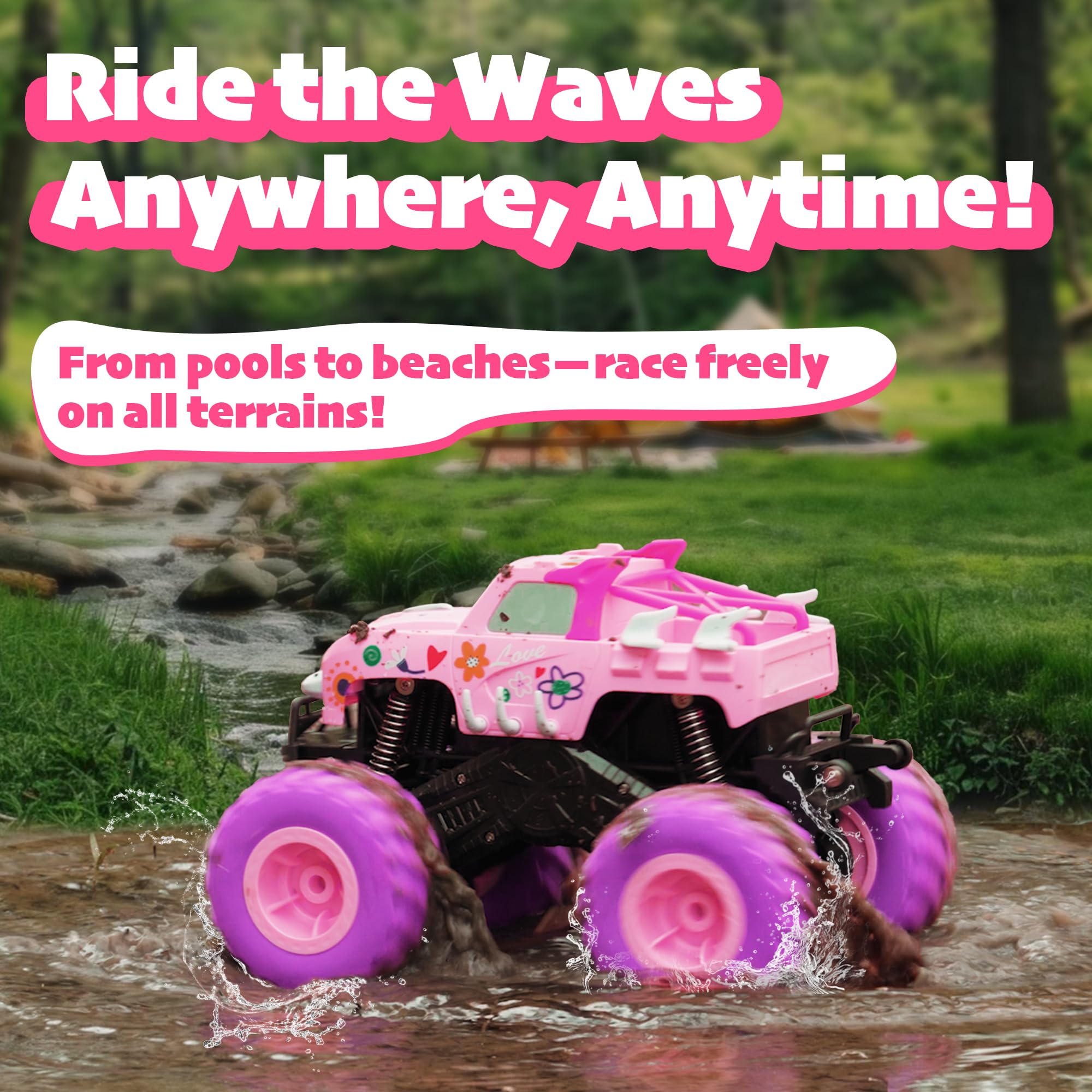 Threeking 1:16 Waterproof Monster Truck Toys RC Cars Amphibious Remote Control Car Trucks 4WD All Terrain Off-Road Pickup Toy for 6 7 8 9 10 11 12 Year Old Boys Girls Kids Gifts Presents