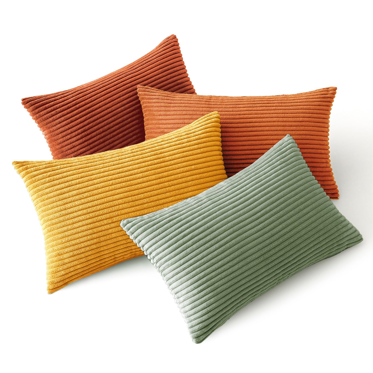 MIULEE Boho Farmhouse Sage Green Throw Pillow Covers 18x18 Inch Set of 4 Mordern Nordic Cushion Covers Soft Corduroy Spring Home Decor for Couch Bed Sofa Living Room Forest Green
