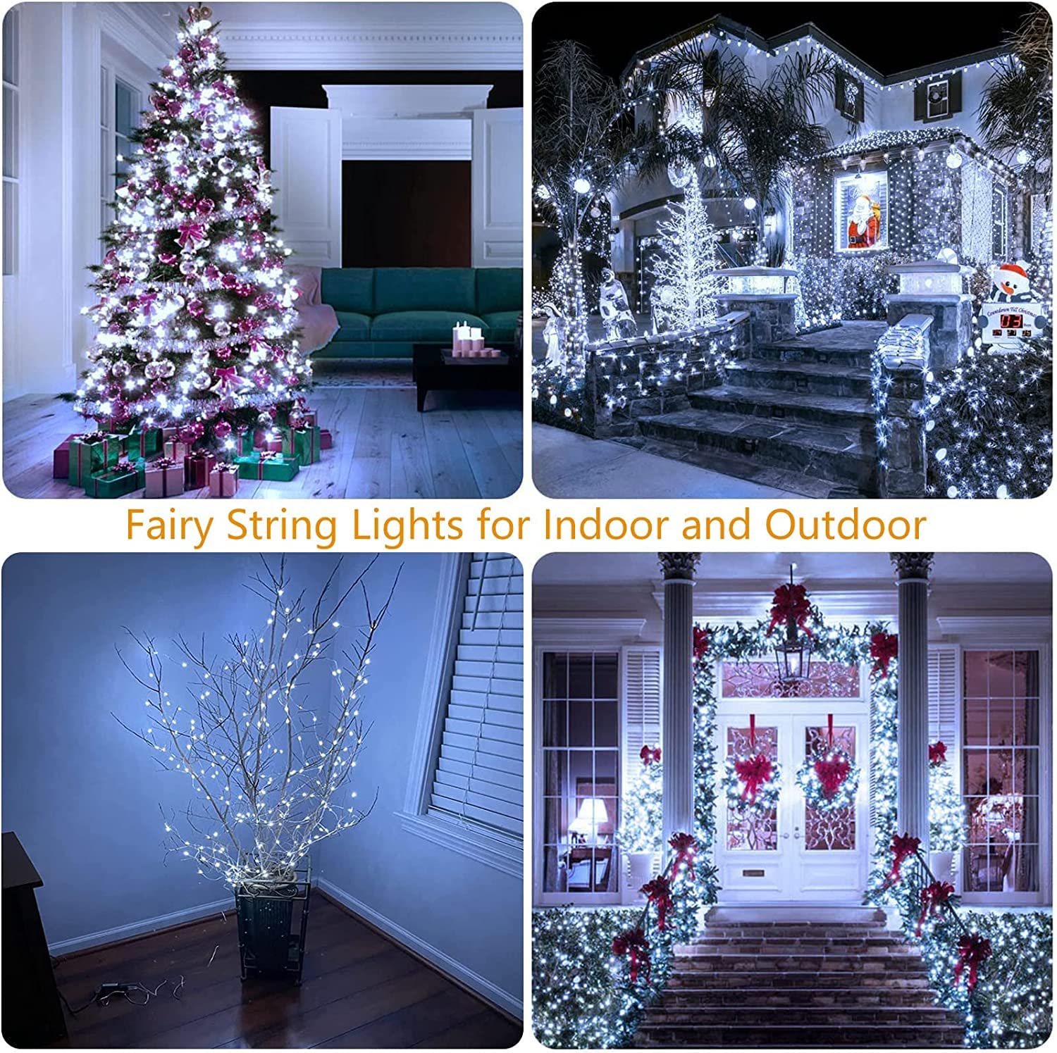 66Ft 200 LED Fairy Lights Plug in, Waterproof String Lights Outdoor & Indoor 8 Modes Christmas Light Bedroom Decor, Timer Twinkle Lights for Girl's Room Garden Party Christmas Decorations (Warm White)