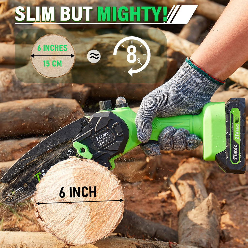 Tietoc Chainsaw 6 Inch Mini Electric Chainsaw Cordless Battery Powered, Hand Held Saw for Wood/Trees Trimming, Tools for Household and Garden, Chain Saw Gift for Men Dad Husband Fathers Gardener 2025