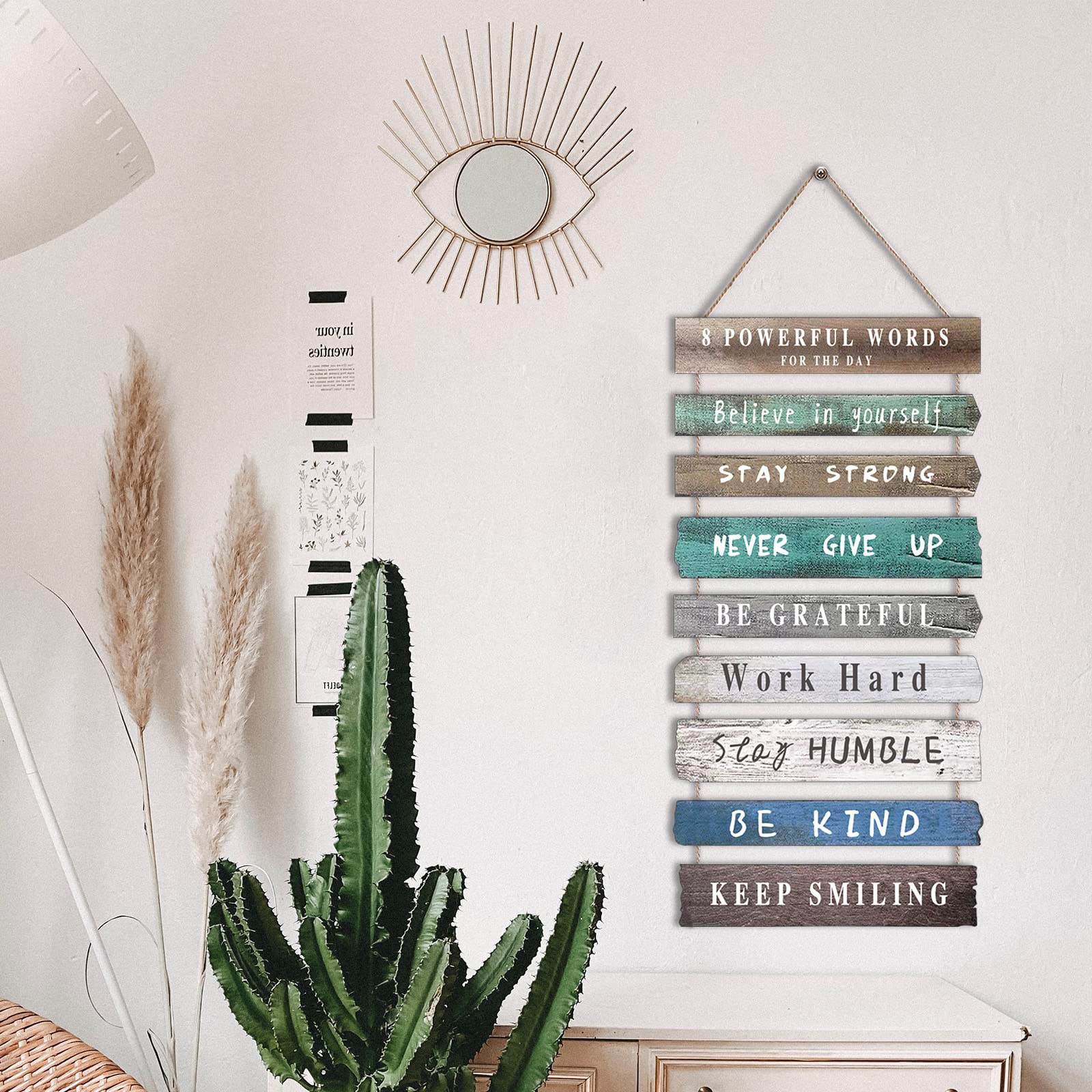 4 Pieces Home Wall Signs, THIS IS US/TOGETHER/BLESS THIS HOME/FAMILY Wall Decor For Living Room Bedroom, Rustic Wooden Farmhouse Wall Art , 4.7 x 13.8 Inch(Brown)