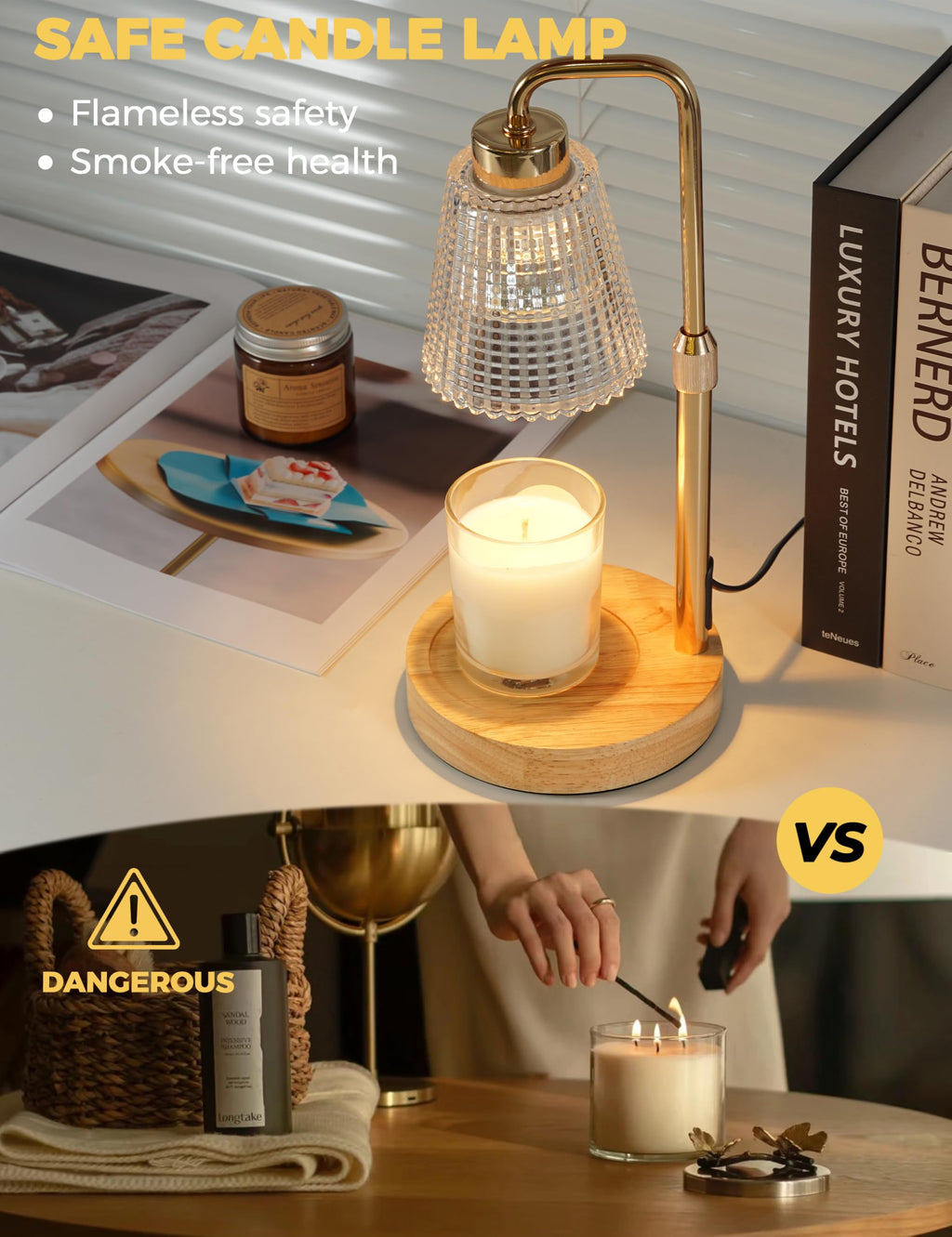 Candle Warmer Lamp with Timer Dimmable. Wax Melt Warmer for Jar Candles with 2 Bulbs