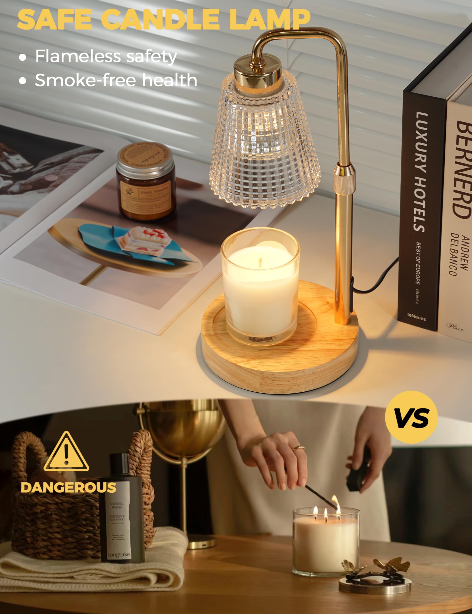 Candle Warmer Lamp with Timer Dimmable. Wax Melt Warmer for Jar Candles with 2 Bulbs