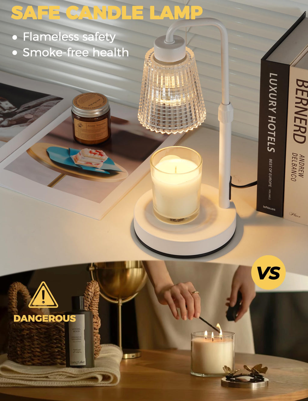 Candle Warmer Lamp with Timer Dimmable. Wax Melt Warmer for Jar Candles with 2 Bulbs