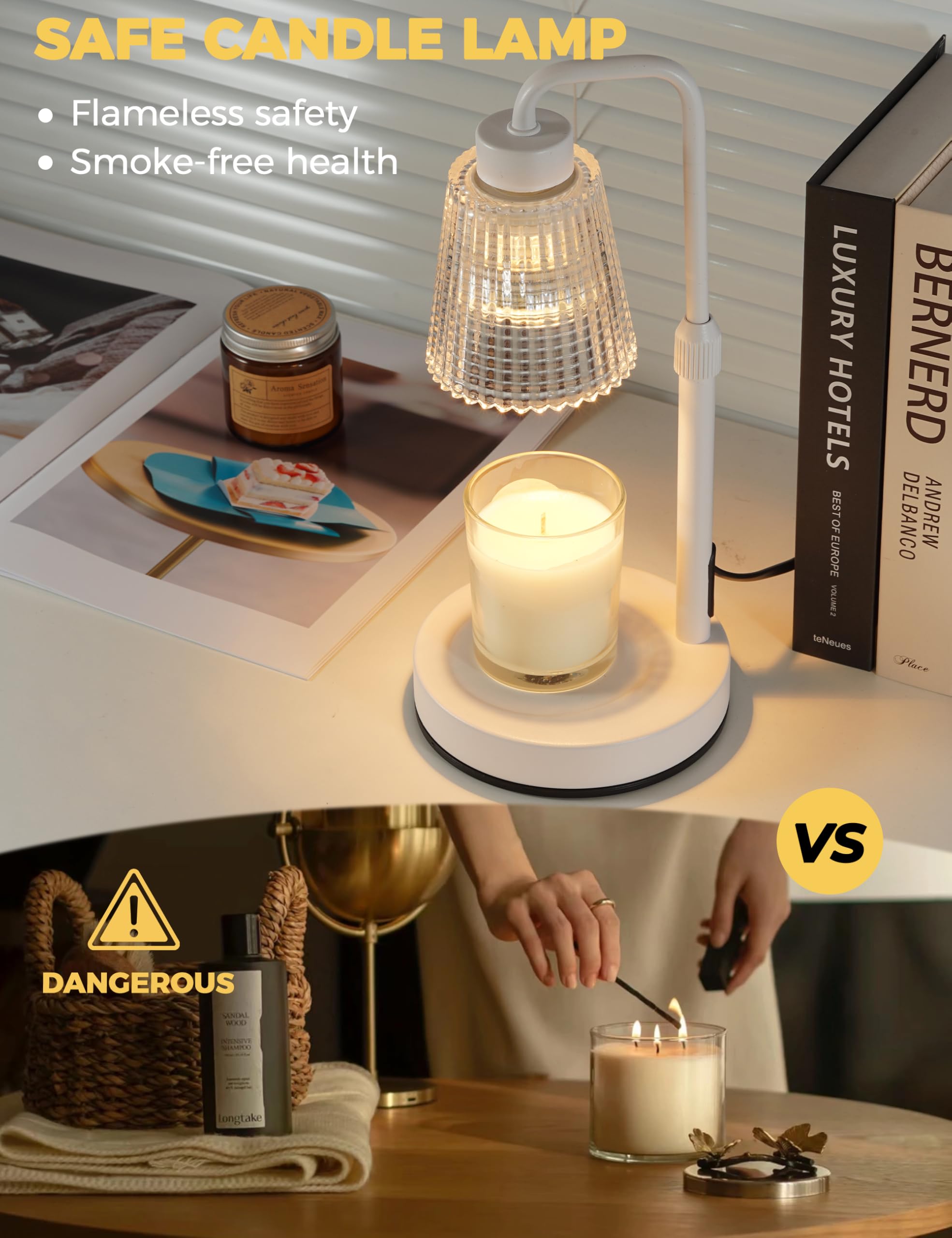 Candle Warmer Lamp with Timer Dimmable. Wax Melt Warmer for Jar Candles with 2 Bulbs