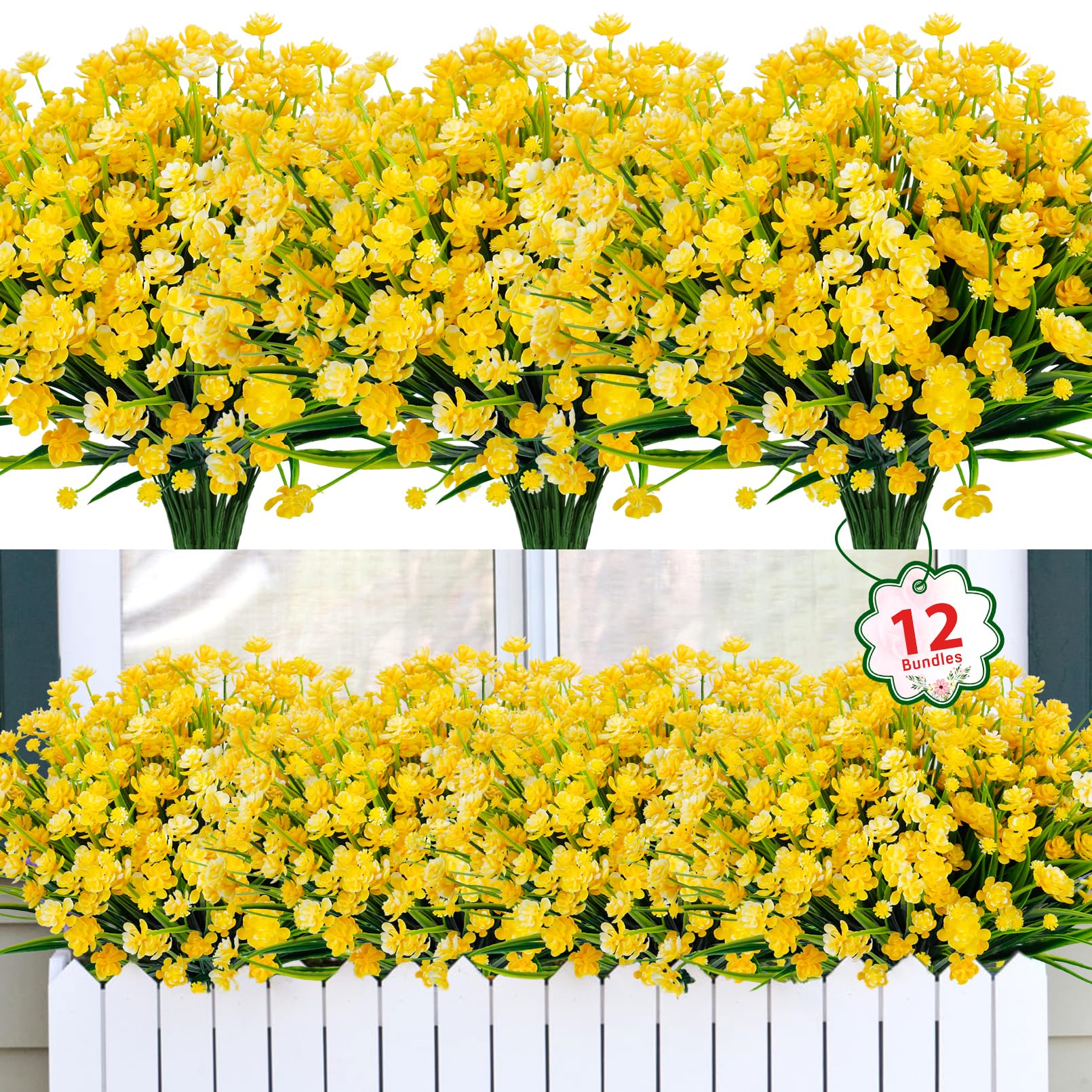 Ouddy Decor 24 Bundles Artificial Flowers for Outdoors UV Resistant Fake Plastic Plants Faux Boston Fern Greenery Stems for Spring Summer Indoor Garden Patio Window Box Kitchen Home Decor, Mixedcolor