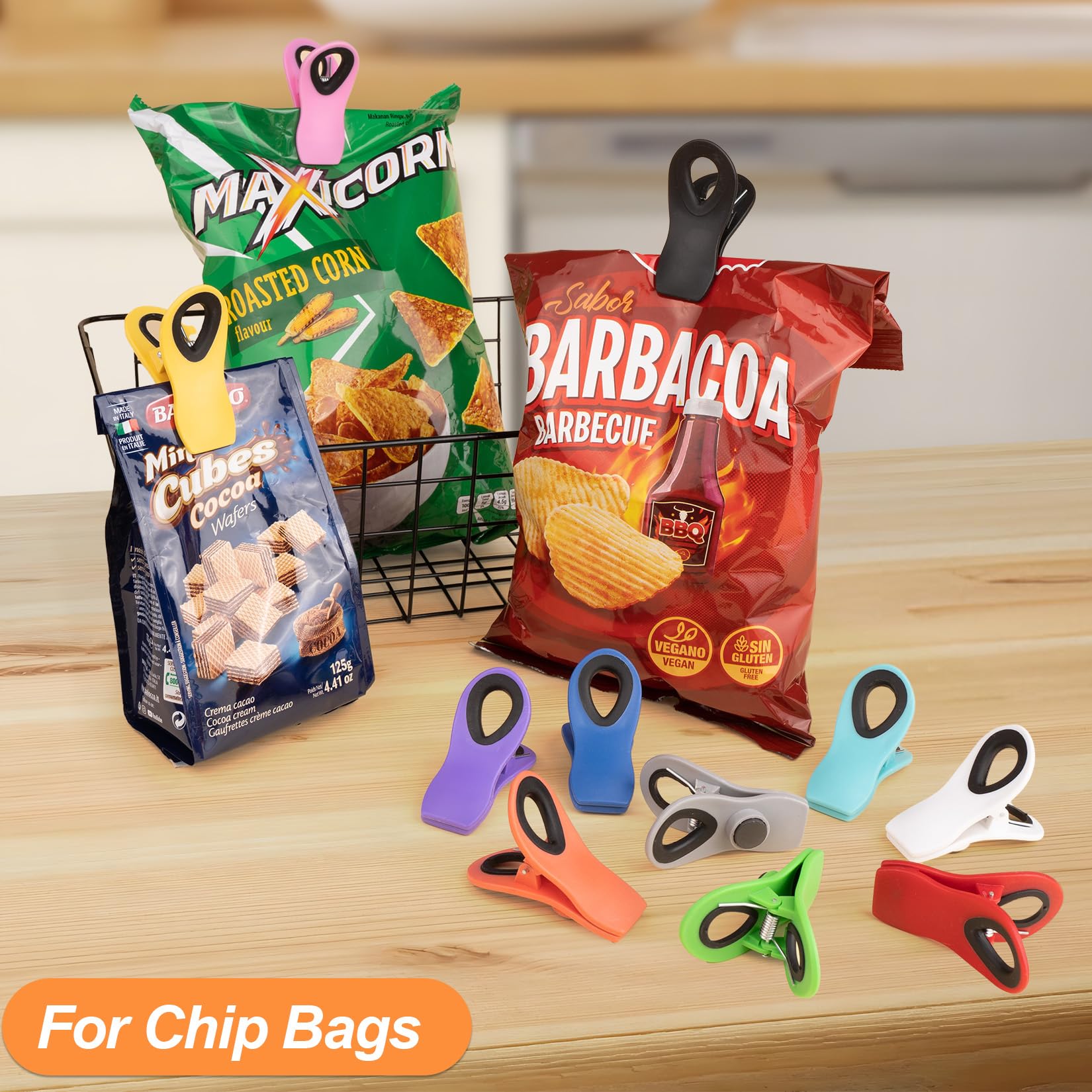 12 Pack Chip Clips Bag Clips, Magnetic Bag Clip for Food Storage Heavy Duty, Plastic Food Clip for Chips, Snack, Kitchen, Refrigerator, Garden, Sewing, Fabric, Clothes Pins