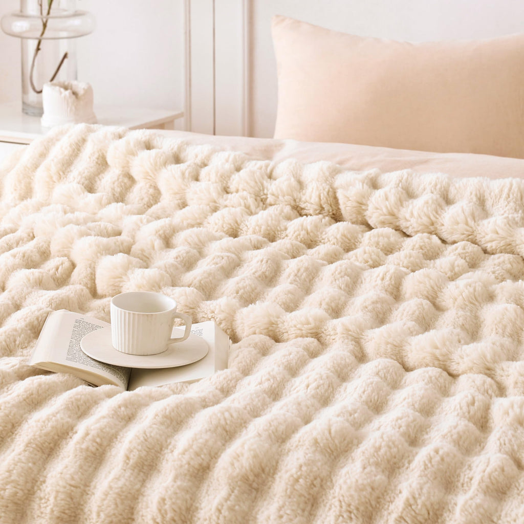 COOVA Faux Fur Throw Blanket for Couch, Cozy Soft and Fuzzy Plush Rabbit Fur Bubble Blanket for Sofa Bedroom Living Room, 50x60 Inches Tie Dye Brown