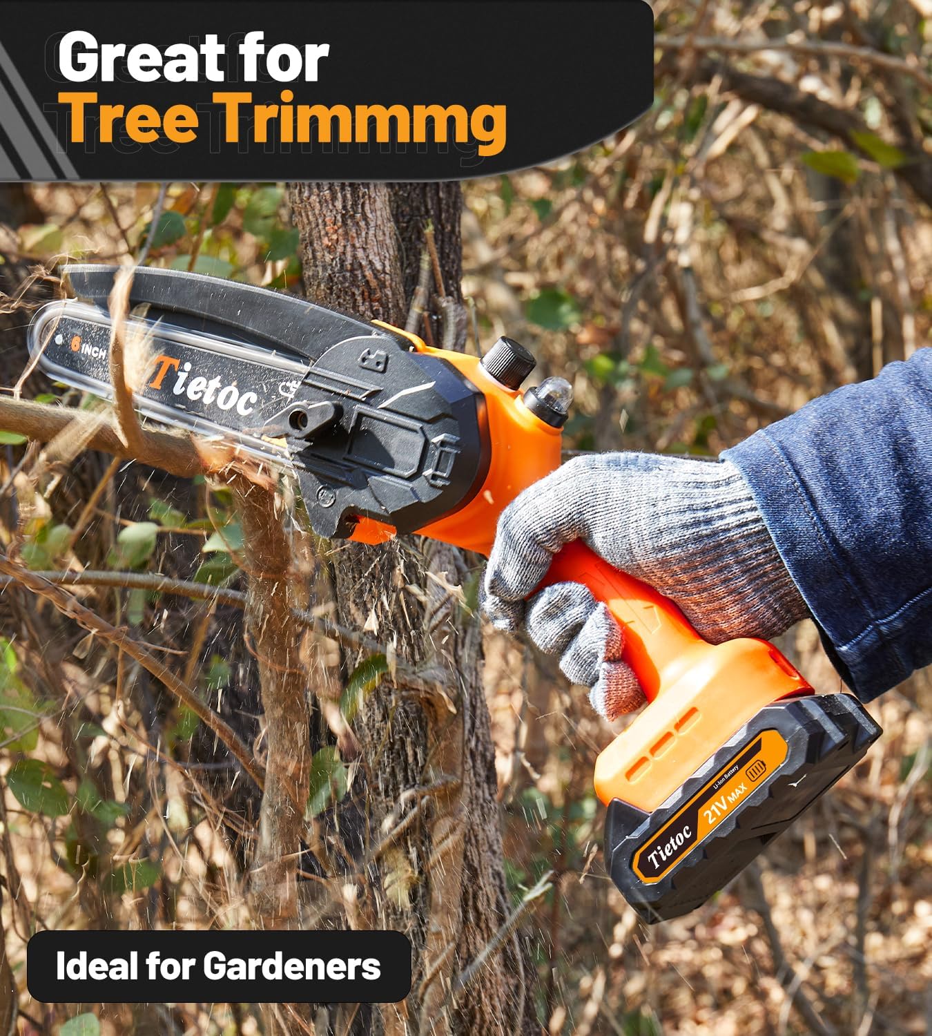 Tietoc Chainsaw 6 Inch Mini Electric Chainsaw Cordless Battery Powered, Hand Held Saw for Wood/Trees Trimming, Tools for Household and Garden, Chain Saw Gift for Men Dad Husband Fathers Gardener 2025