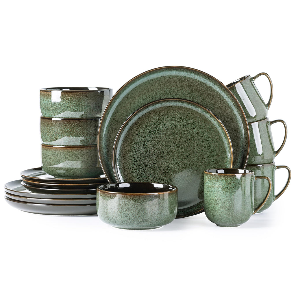 LERATIO Ceramic Dinnerware Sets for 8,Plates and Bowls Sets,Reactive Glaze Dishes Set,Highly Chip and Crack Resistant | Dishwasher & Microwave & Oven Safe Dishes set,Service for 8-Kahki (24pc)