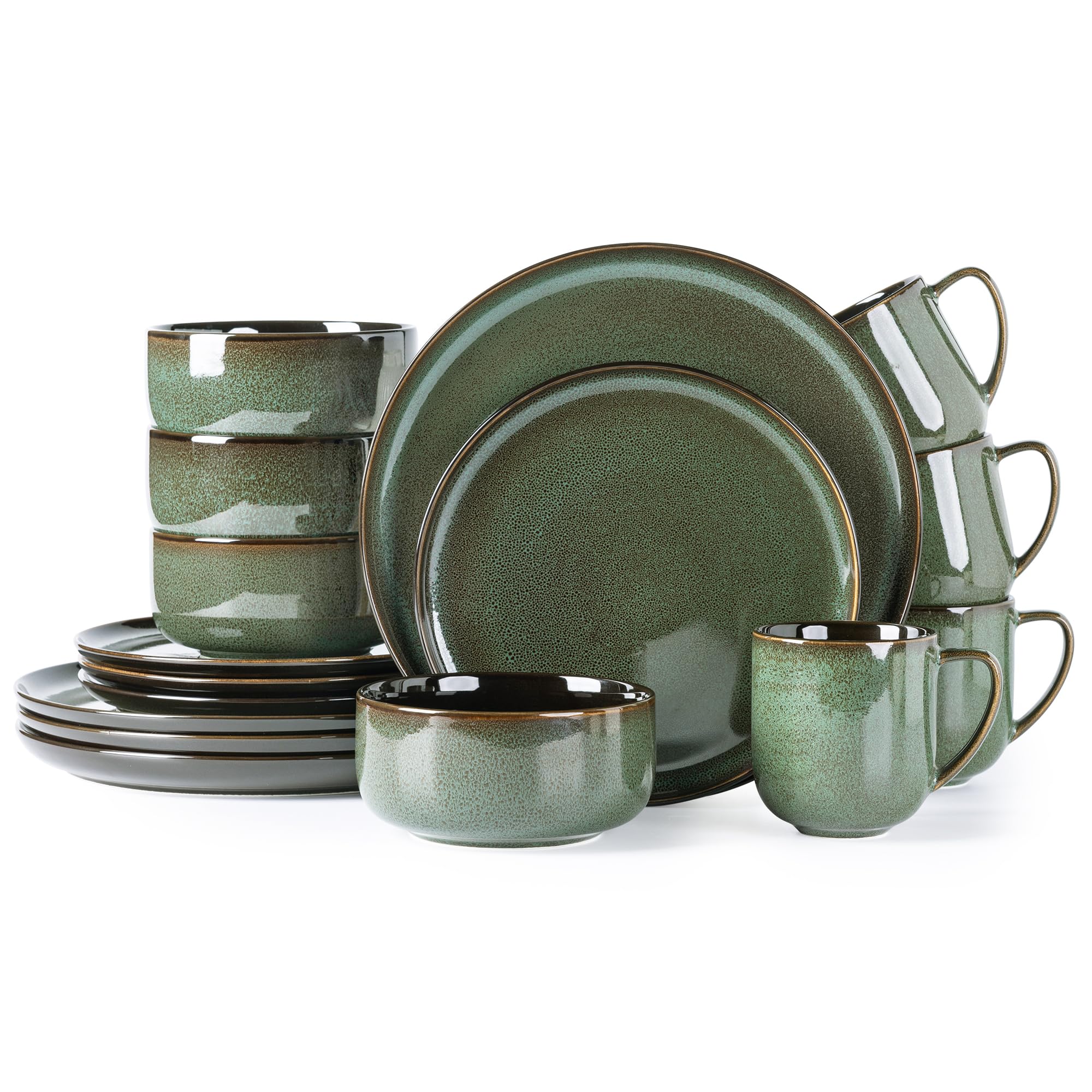 LERATIO Ceramic Dinnerware Sets for 8,Plates and Bowls Sets,Reactive Glaze Dishes Set,Highly Chip and Crack Resistant | Dishwasher & Microwave & Oven Safe Dishes set,Service for 8-Kahki (24pc)