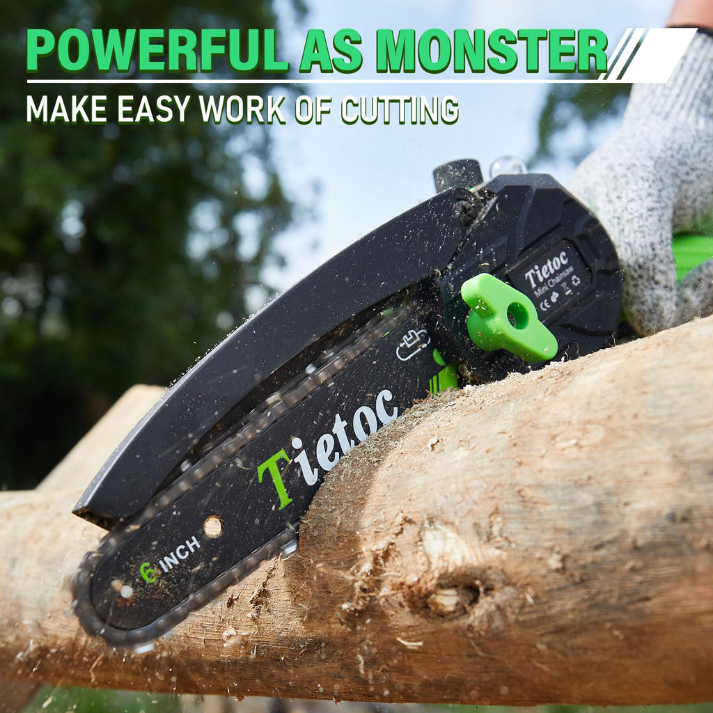 Tietoc Chainsaw 6 Inch Mini Electric Chainsaw Cordless Battery Powered, Hand Held Saw for Wood/Trees Trimming, Tools for Household and Garden, Chain Saw Gift for Men Dad Husband Fathers Gardener 2025