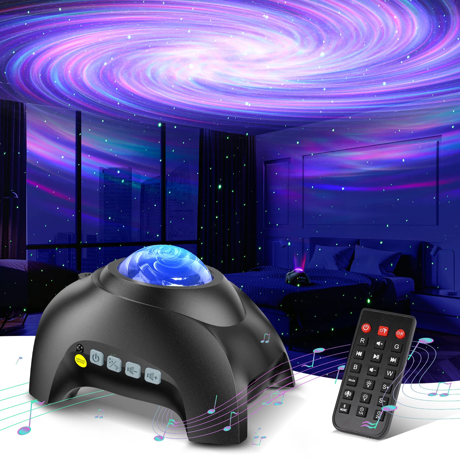 Northern Galaxy Aurora Projector – 33 Dynamic Light Effects, LED Star & Nebula Night Light with Remote Control, White Noise Sounds, and Bluetooth Speaker for Bedroom & Parties