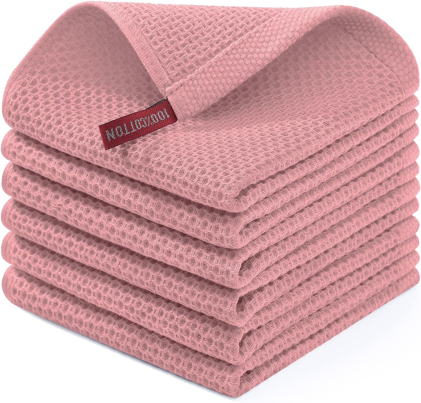 Homaxy 100% Cotton Waffle Weave Kitchen Dish Cloths, Ultra Soft Absorbent Quick Drying Dish Towels, 12 x 12 Inches, 6-Pack, Apricot