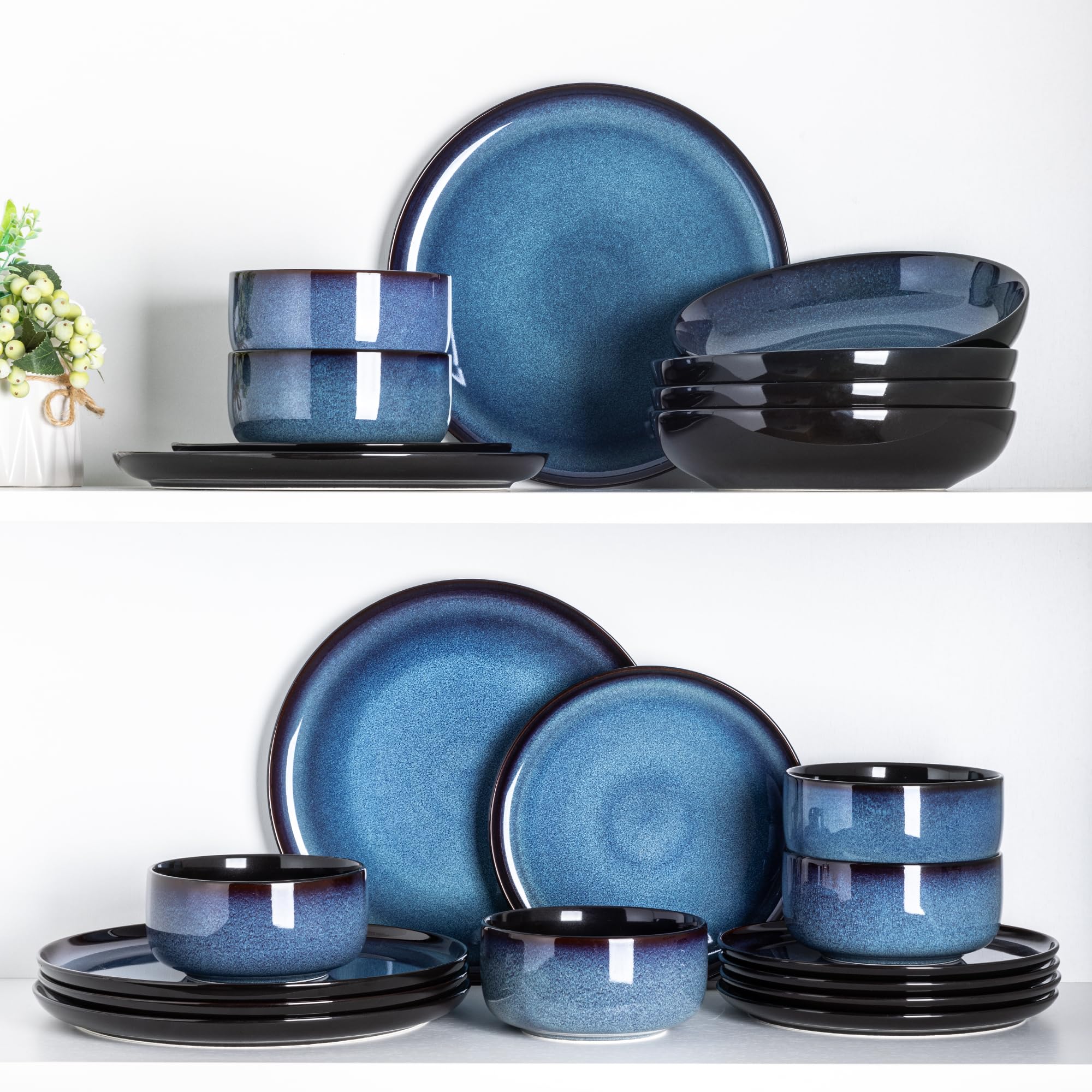 LERATIO Ceramic Dinnerware Sets for 8,Plates and Bowls Sets,Reactive Glaze Dishes Set,Highly Chip and Crack Resistant | Dishwasher & Microwave & Oven Safe Dishes set,Service for 8-Kahki (24pc)