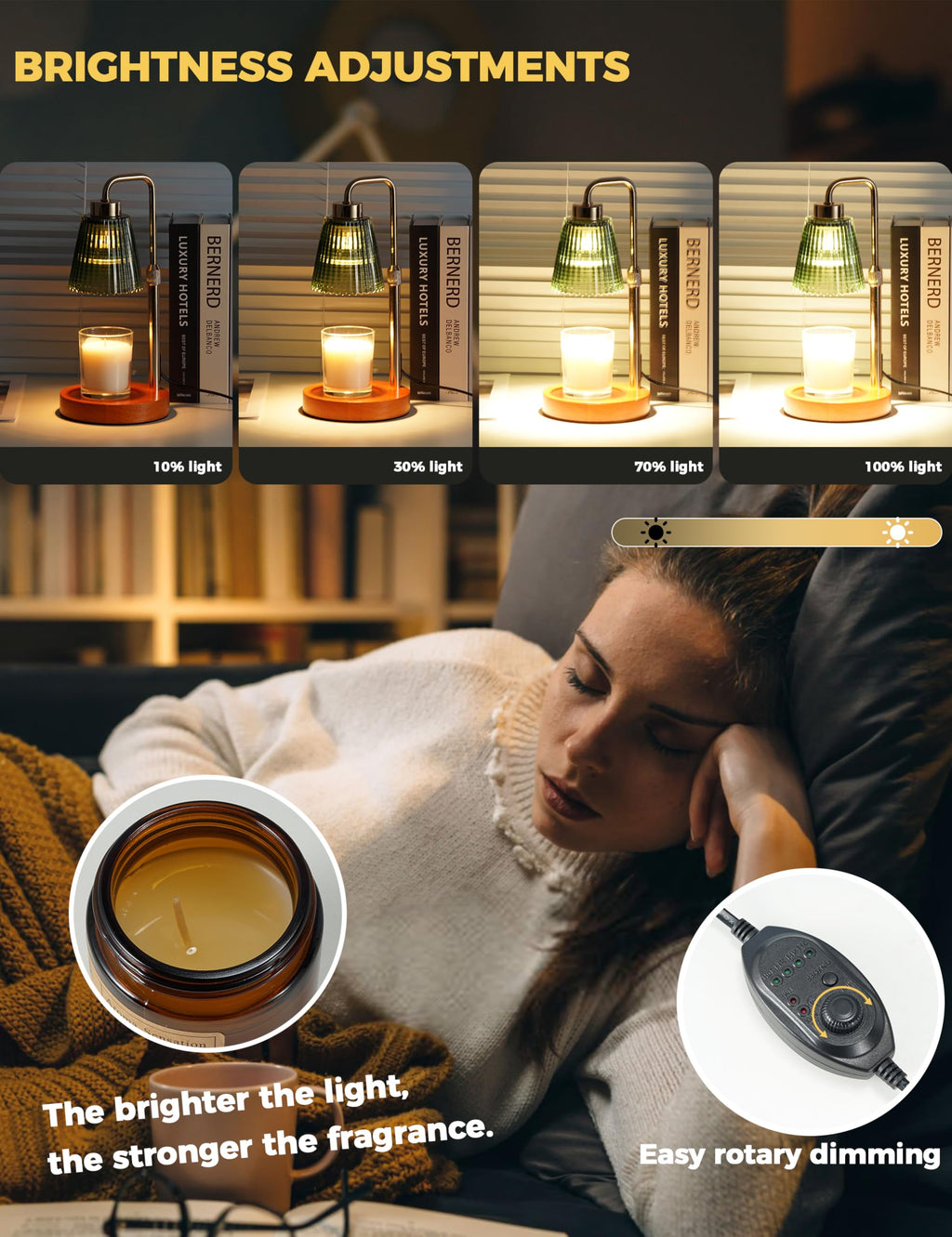 Candle Warmer Lamp with Timer Dimmable. Wax Melt Warmer for Jar Candles with 2 Bulbs