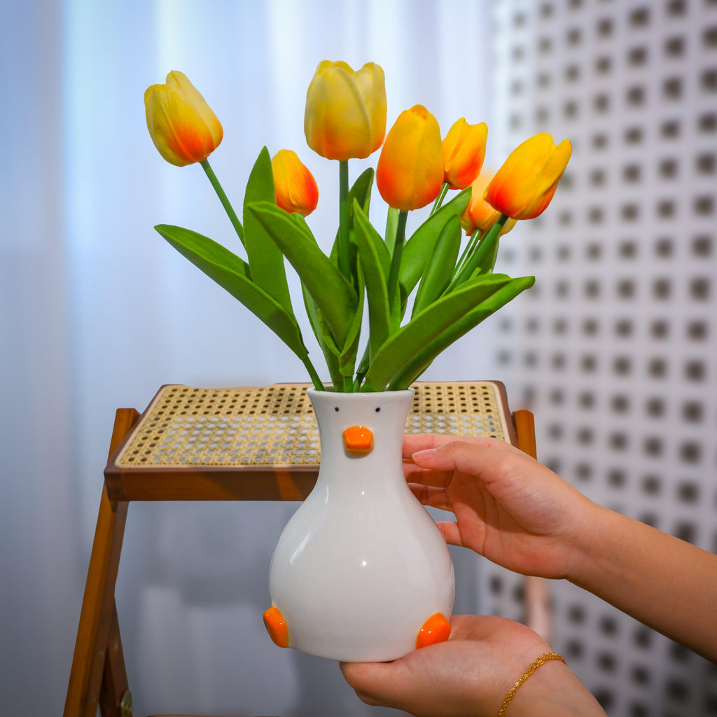 Handcrafted Ceramic White Flower Duck Vase