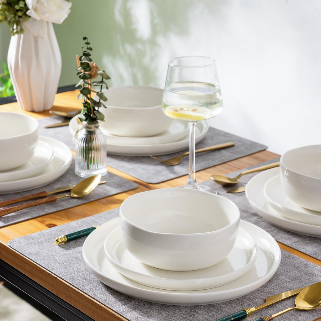 LERATIO Ceramic Dinnerware Sets for 8,Plates and Bowls Sets,Reactive Glaze Dishes Set,Highly Chip and Crack Resistant | Dishwasher & Microwave & Oven Safe Dishes set,Service for 8-Kahki (24pc)
