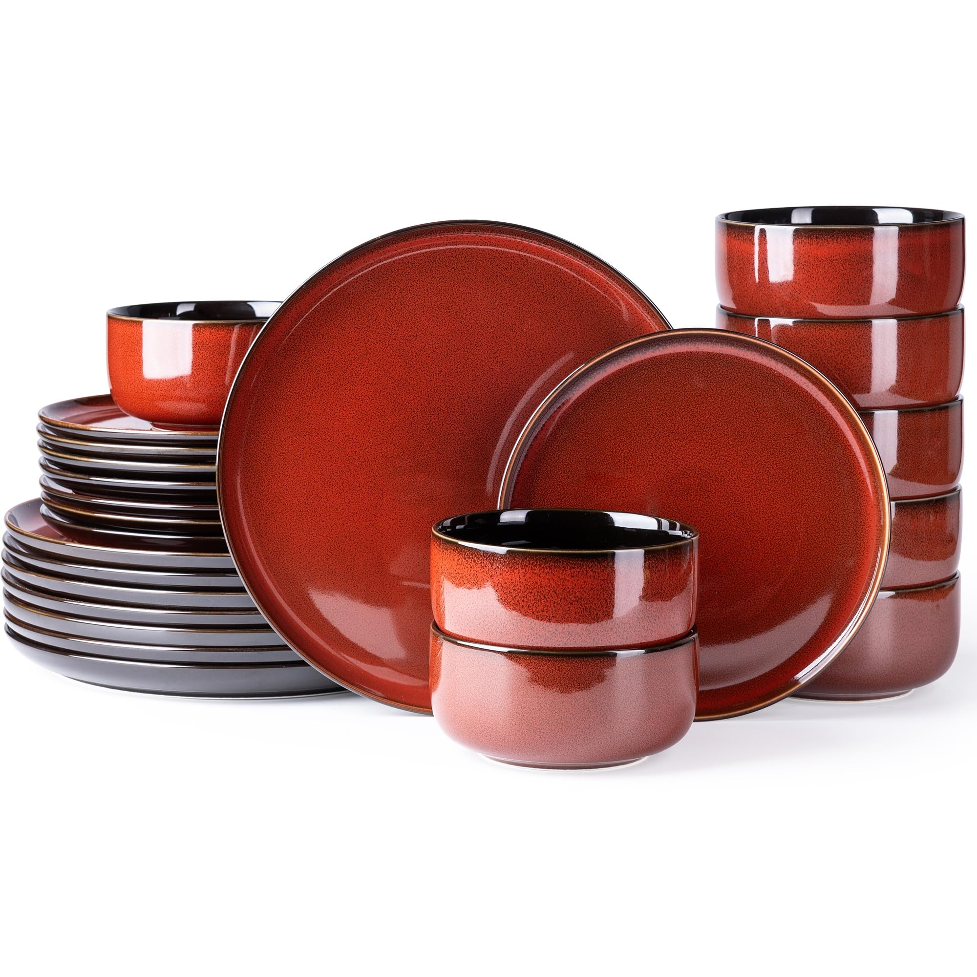 LERATIO Ceramic Dinnerware Sets for 8,Plates and Bowls Sets,Reactive Glaze Dishes Set,Highly Chip and Crack Resistant | Dishwasher & Microwave & Oven Safe Dishes set,Service for 8-Kahki (24pc)